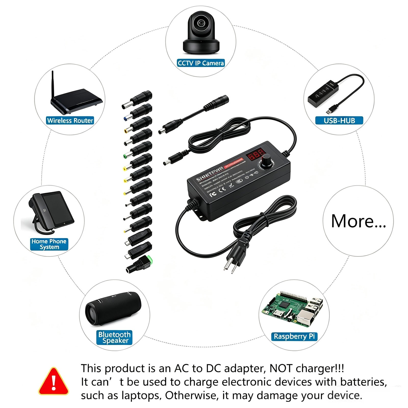 72W Power Supply DC 3V~24V Adjustable Variable Universal Switching AC/DC Adapter