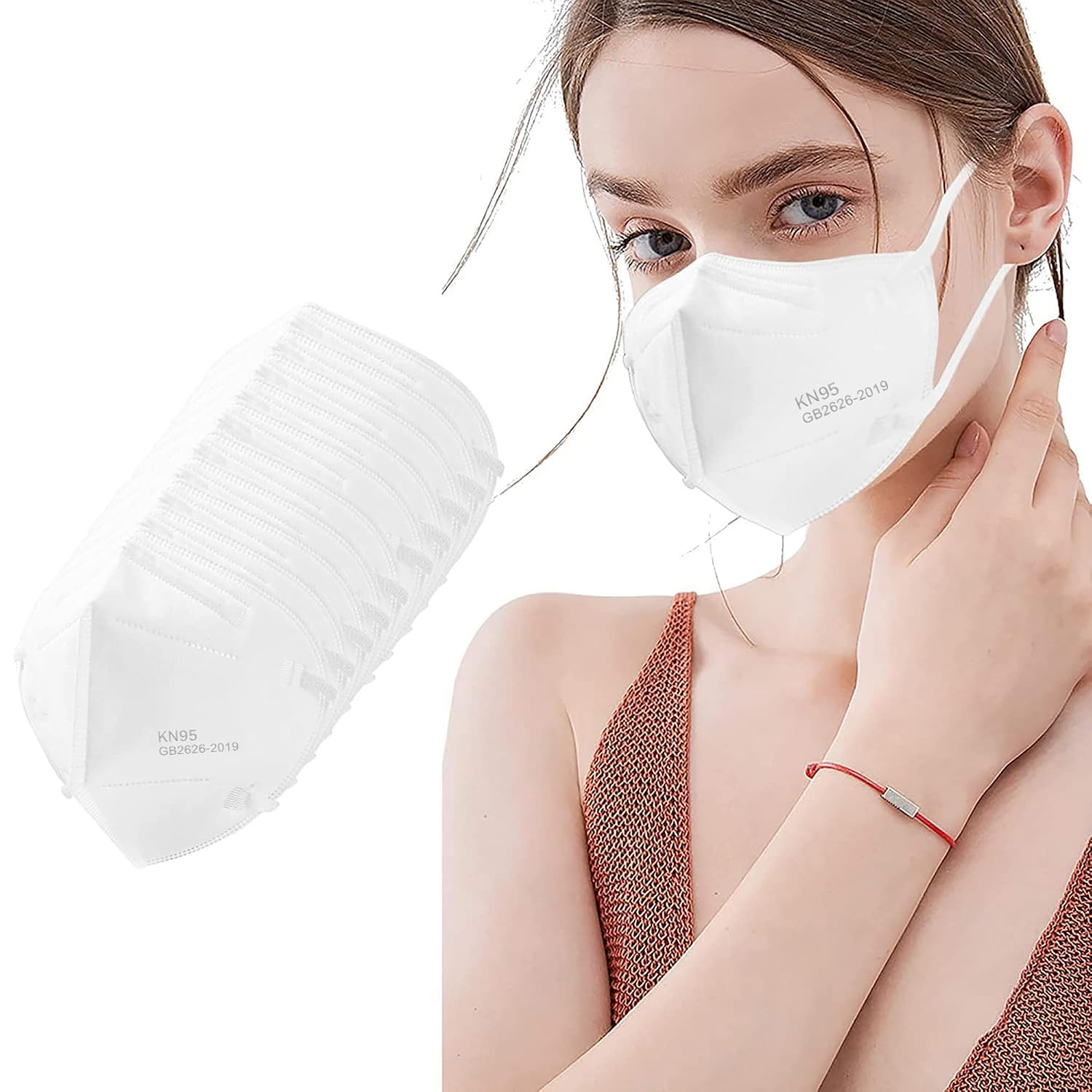 50PCS KN95 Face Mask 5 Layer Breathable with Elastic Earloops Cup Dust