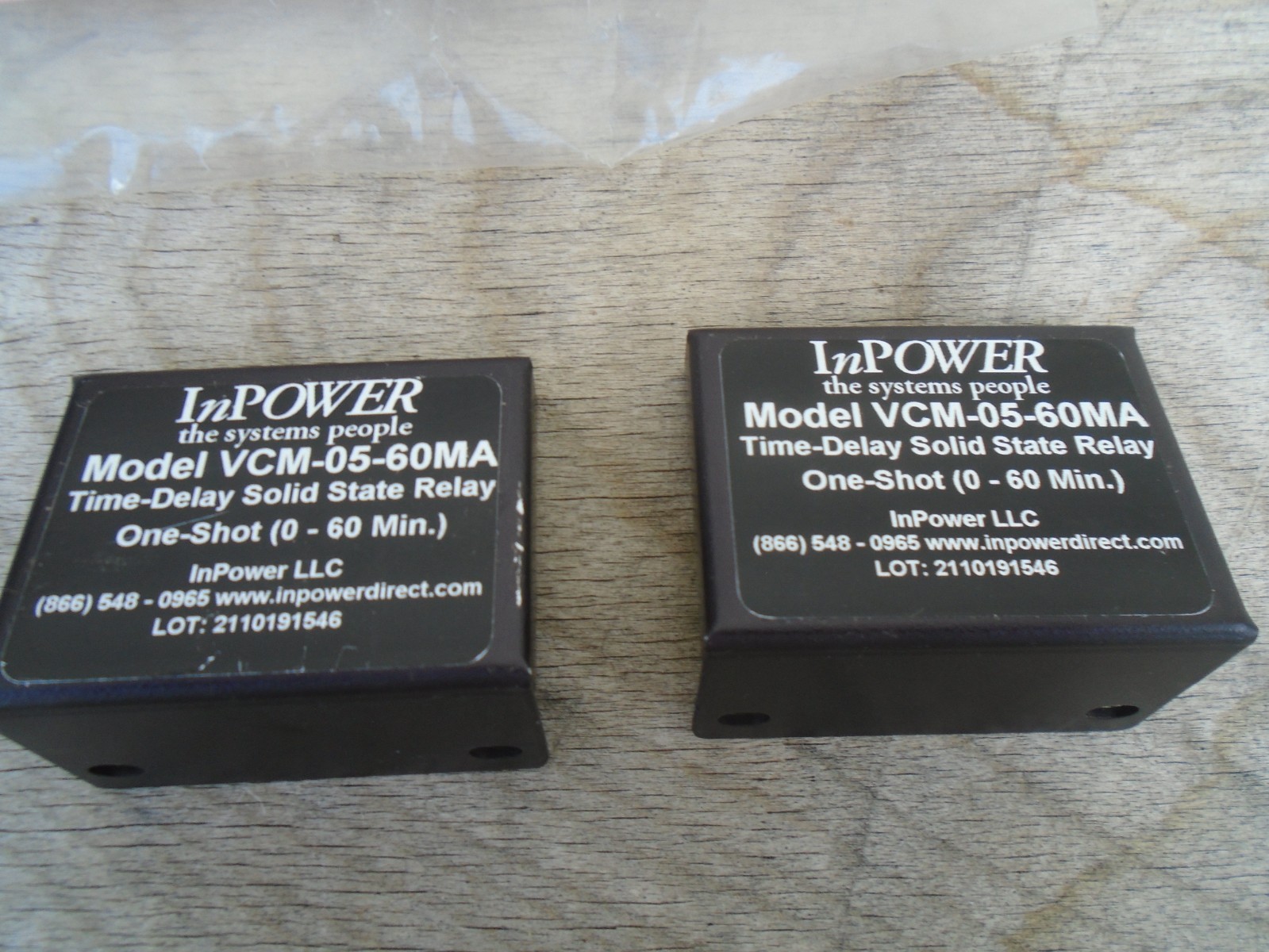 lot of 2 InPower VCM-05-60MA One Shot Solid-State Relay, 0-60 Minutes, 12VDC/15A