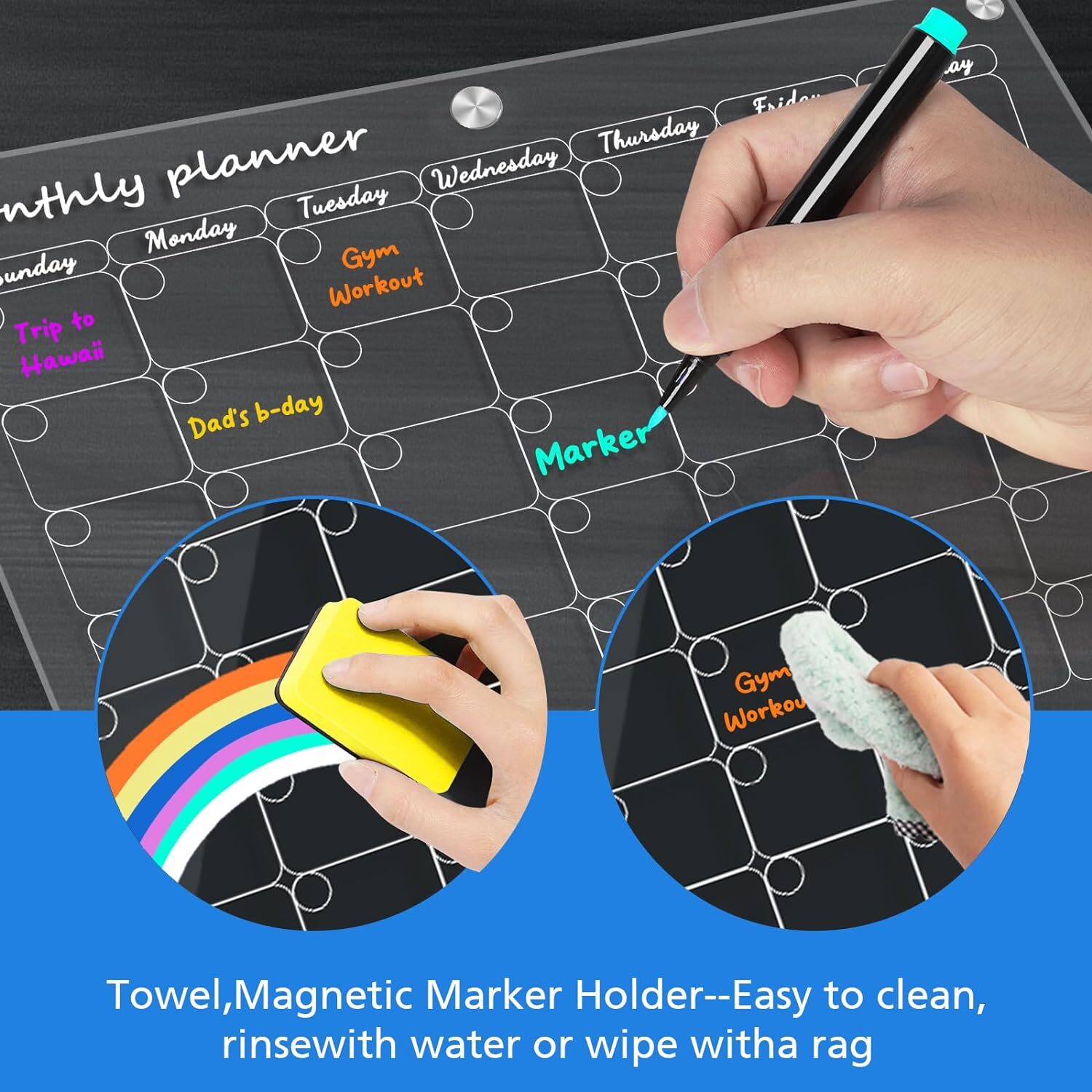 Acrylic Magnetic Monthly Weekly Calendars for Fridge Transparent Dry Erase Board