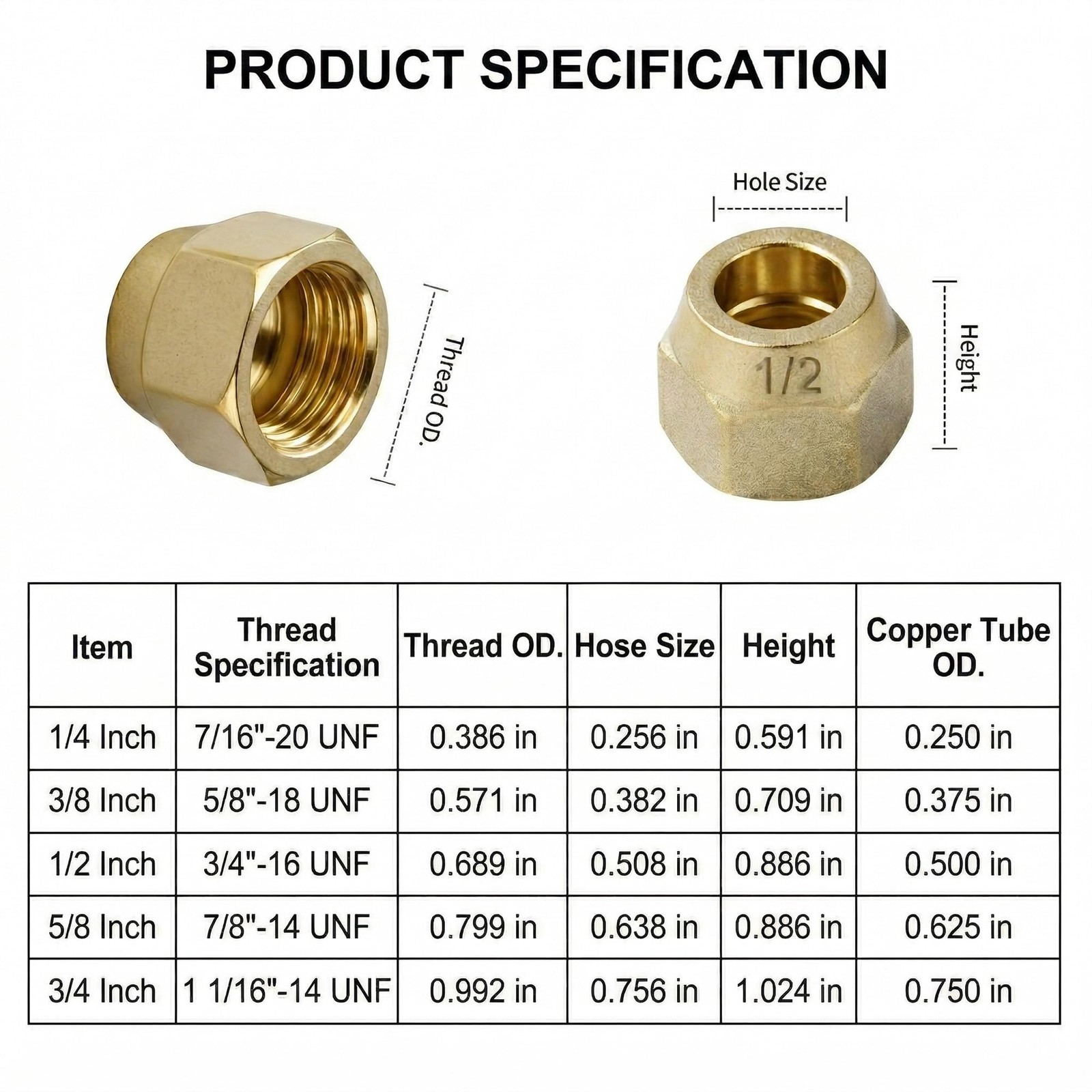 5 Pack 5/8″ Brass Flare Nut, SAE 45 Degree Tube Fitting 5/8in,