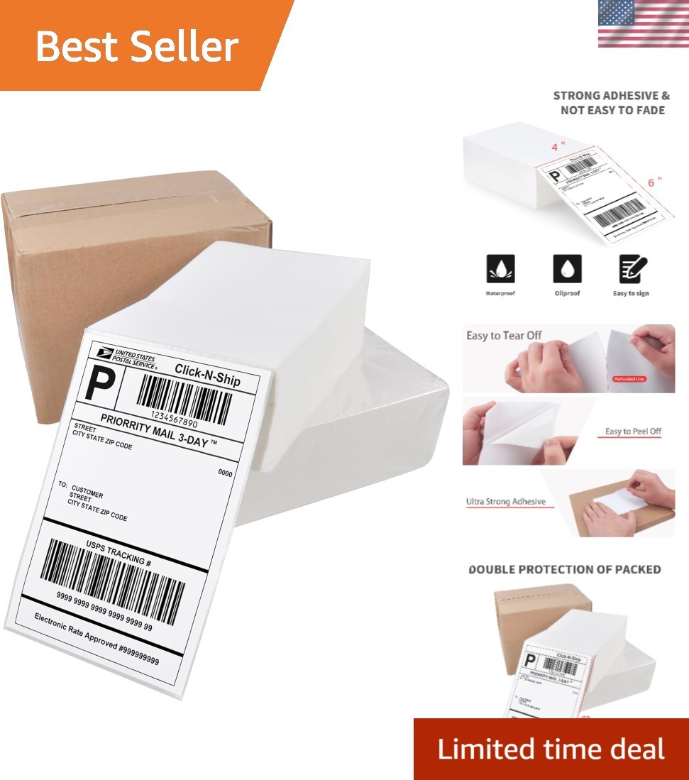 Dual Stack 1000 Count 4×6 Thermal Labels – Easy Separation & Strong Adhesive