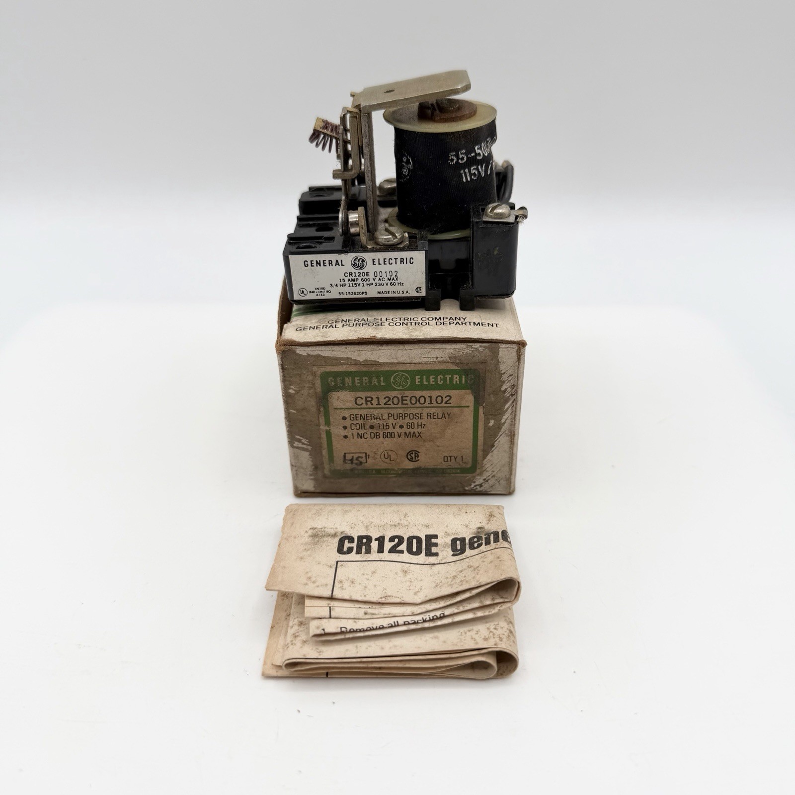 GE CR120E00102 General Purpose Power Relay 115VAC Coil 15A 600V Max NOS
