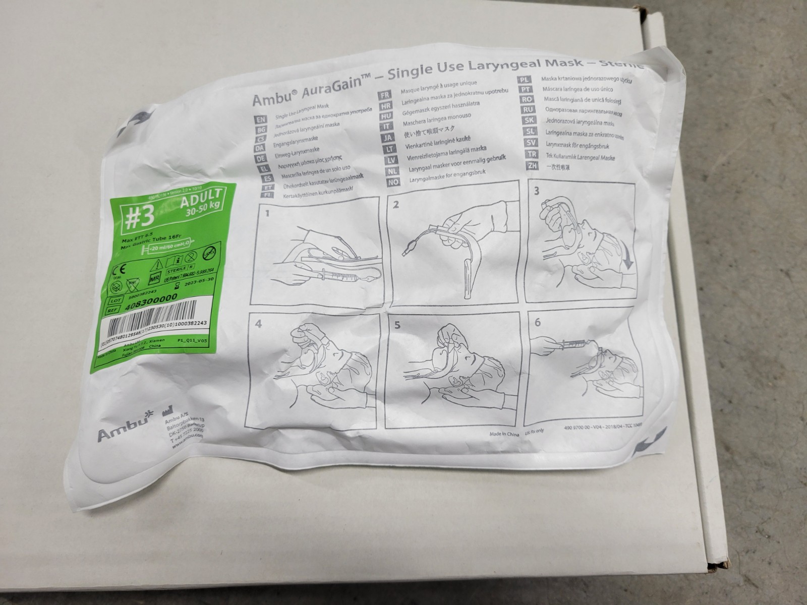 Lot Of 5 – Ambu AuraGain #3 Single-use Laryngeal Mask 408300000