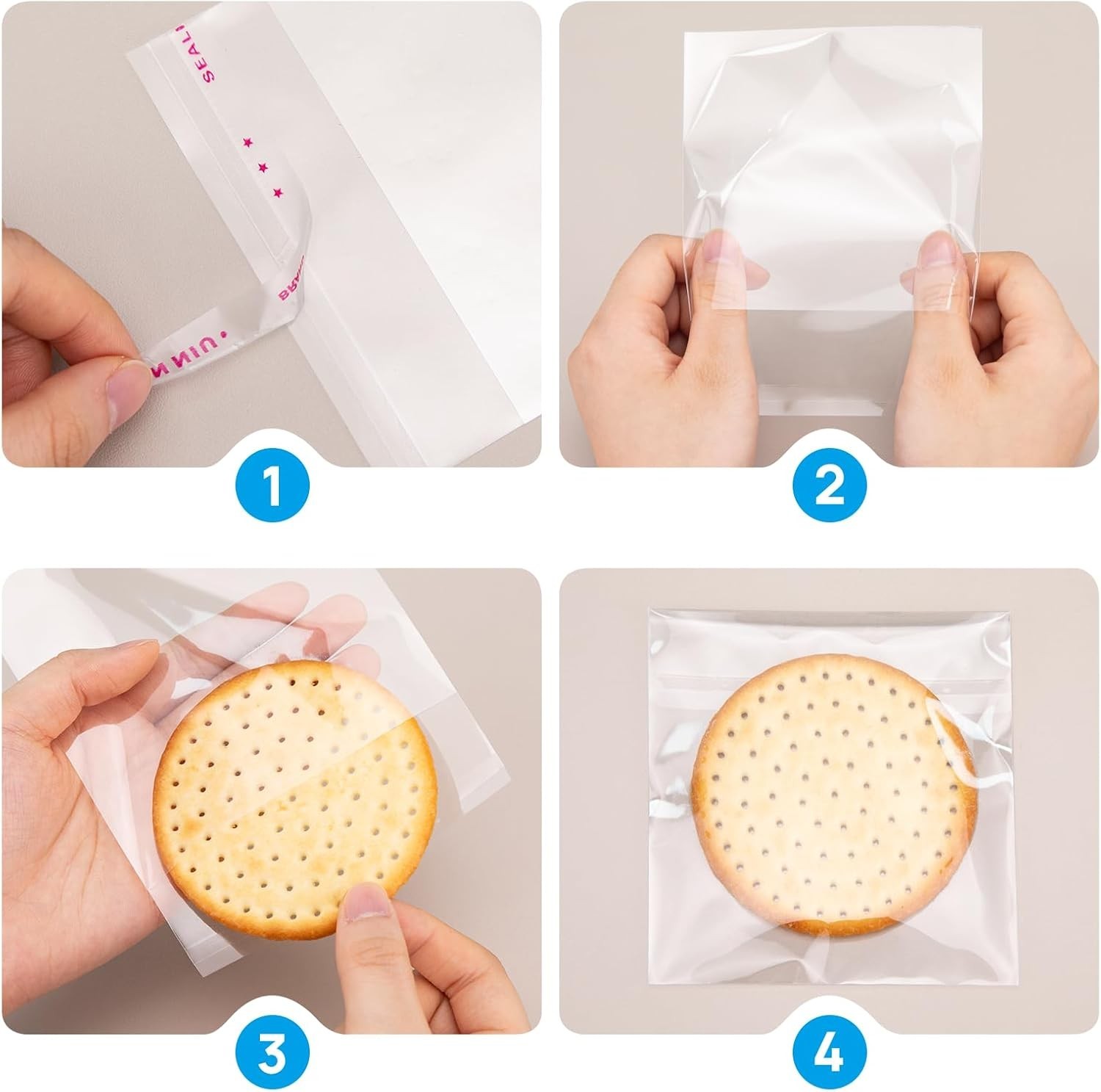 4X4 Inch 120Pcs Clear Cellophane Bags with Seal, Adhesive Cookie Bag for DIY,…