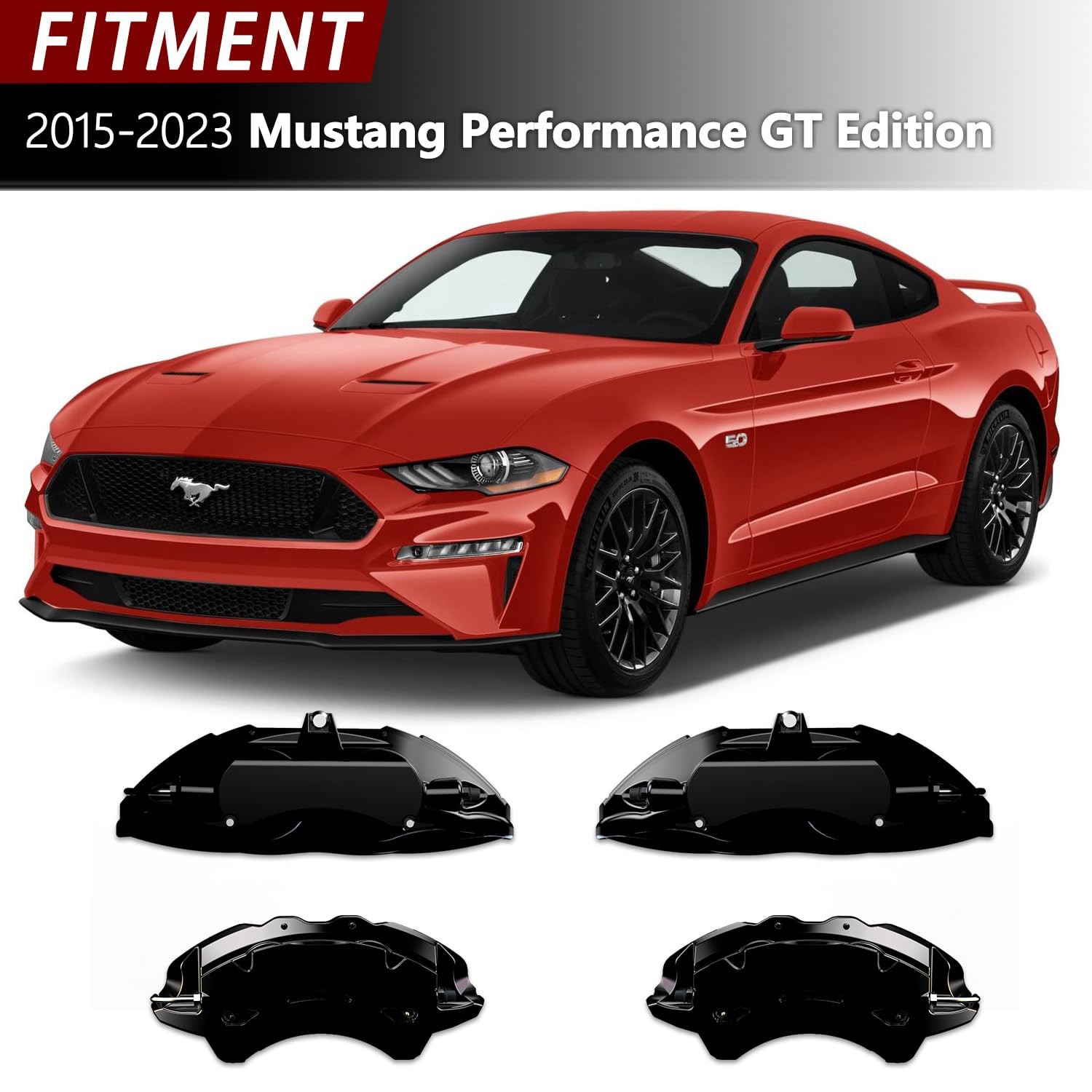 Aluminum Black Caliper Covers 2015-2023 Mustang GT Powder Coated 4Pcs