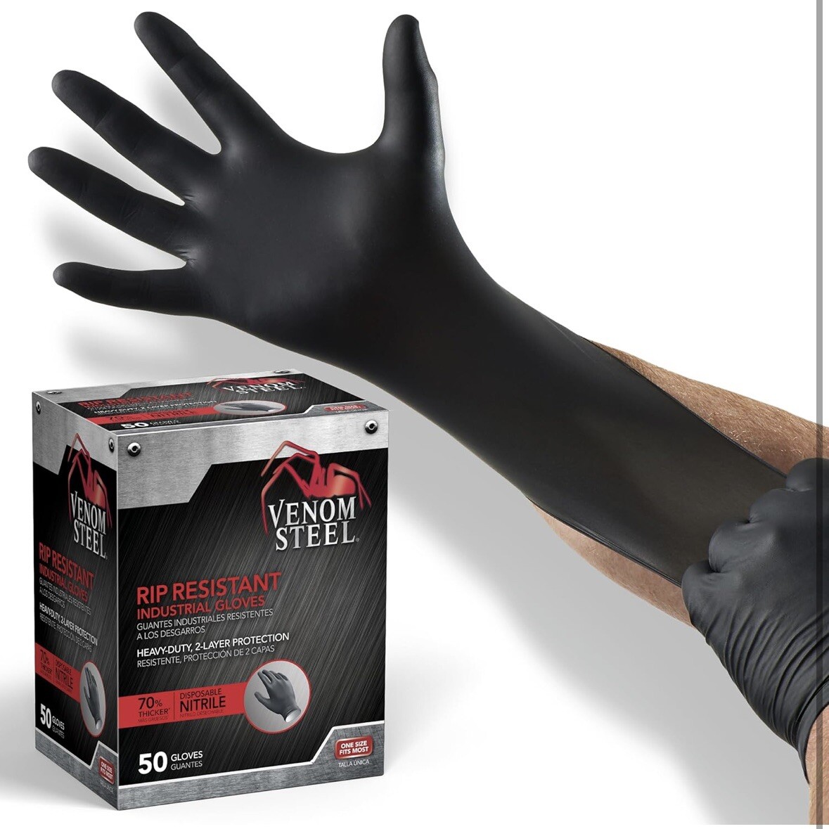 VENOM STEEL Nitrile Gloves Rip Resistant One Size Fits Most 2 Pack 🇺🇸USA Ship