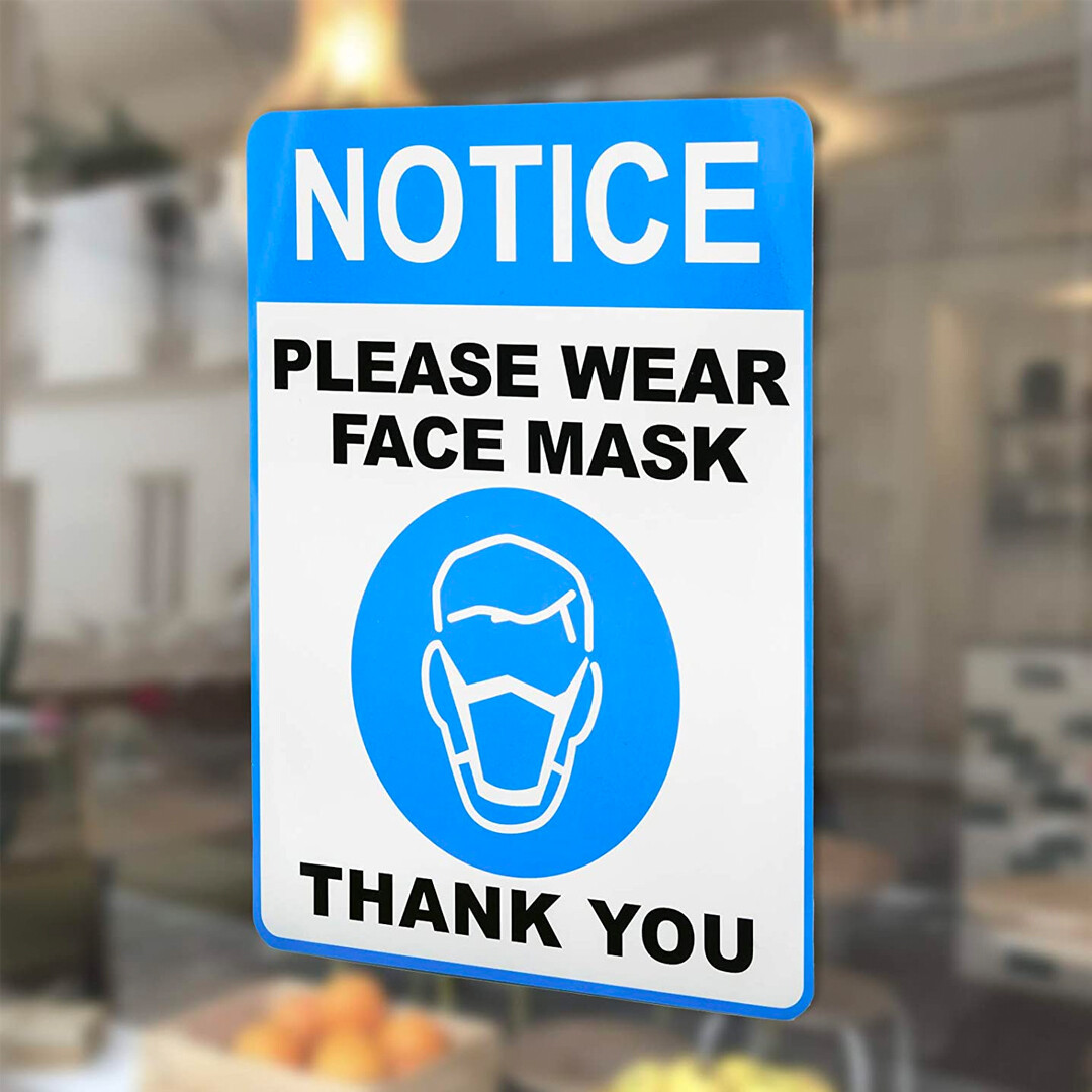 20 Pack – Face Mask Required Sticker Sign – Mask Mandate Compliance Decal