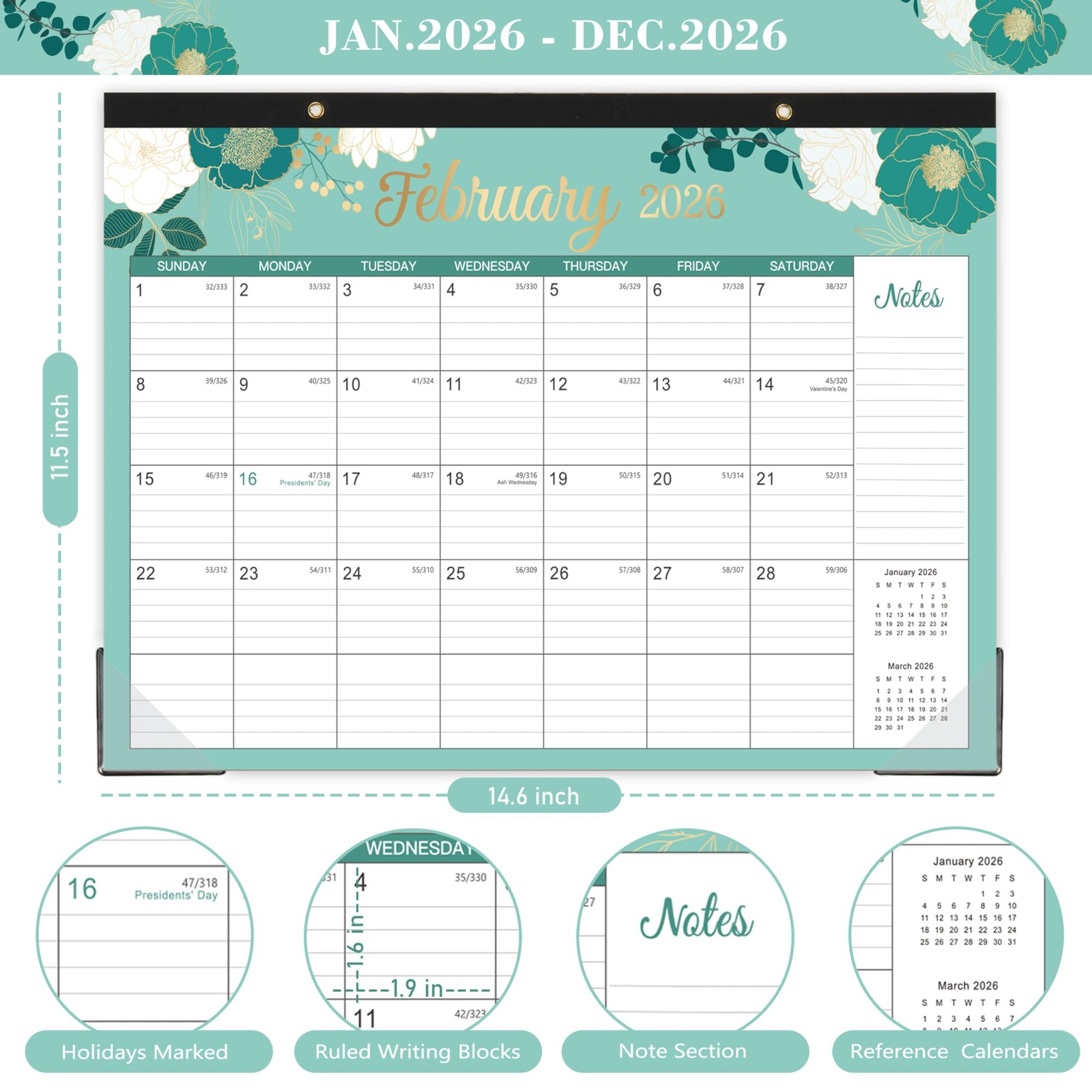 2026 Desk Wall Calendar Jan Dec 12 Months 15×12 Inch Planner Corner Protectors