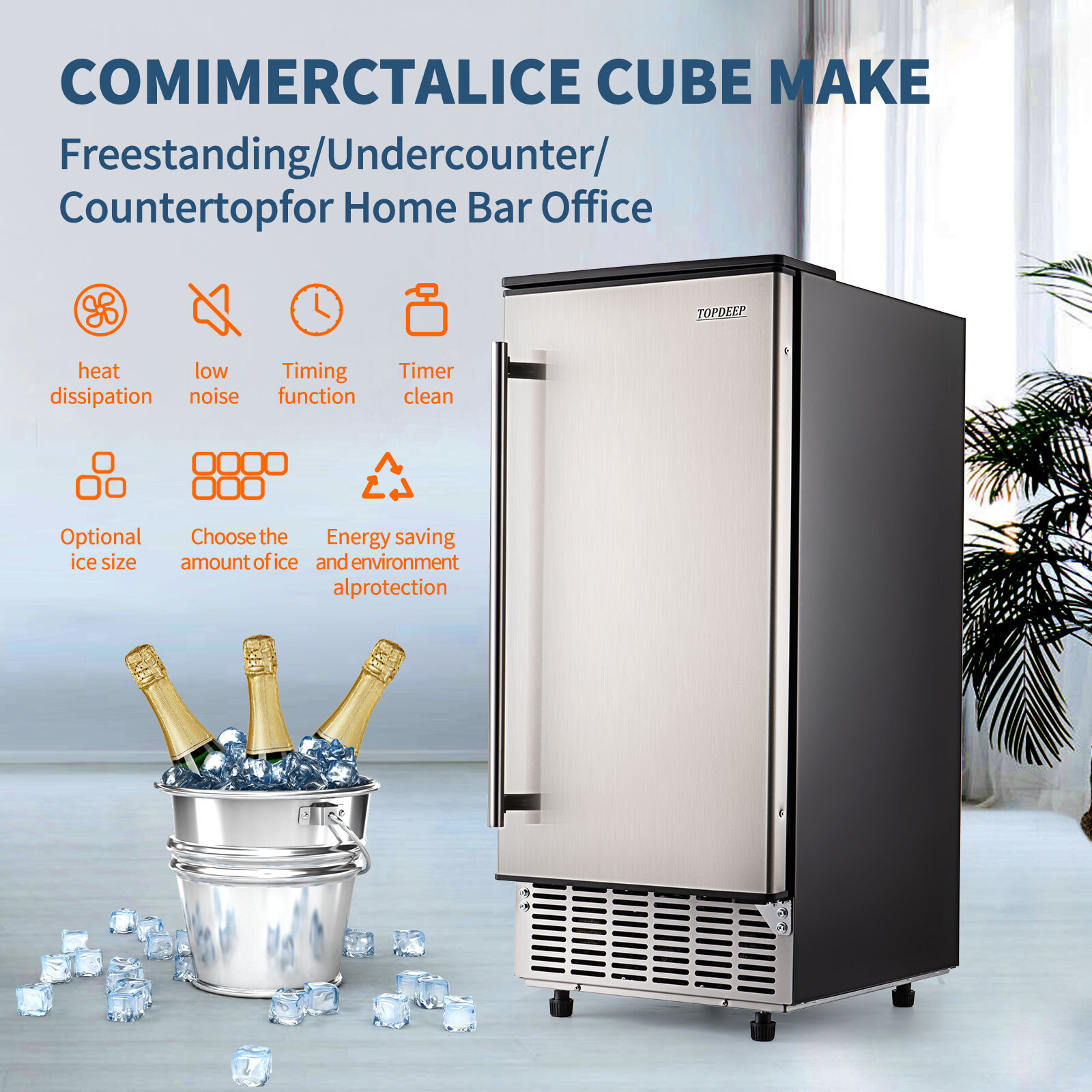 Commercial Undercounter Ice Maker Stainless Steel Freestanding Ice Cube Machine