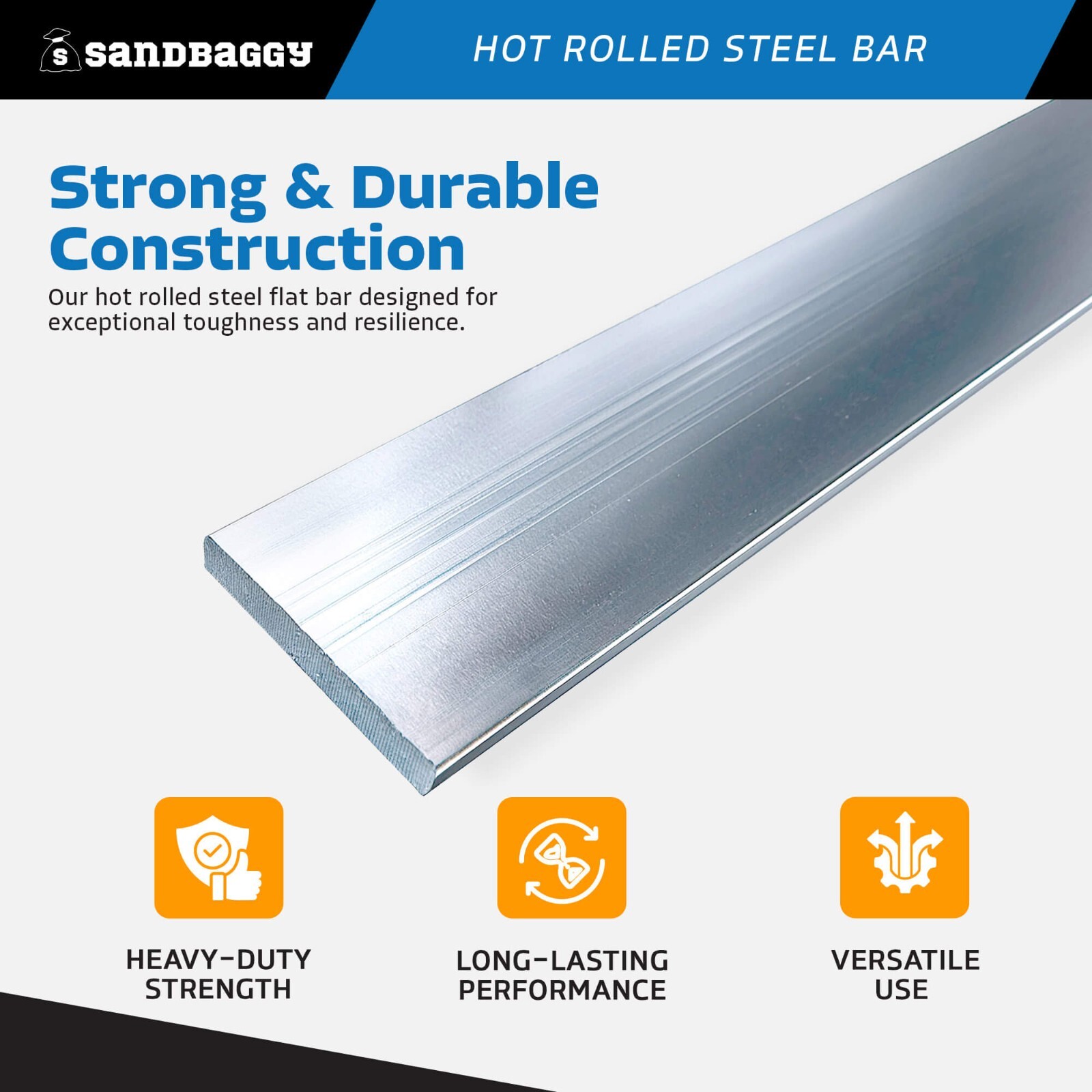 Sandbaggy 1/8″ x 1/2″ x 36″ Hot Rolled Steel Flat Bar – Plain 11 Gauge Steel