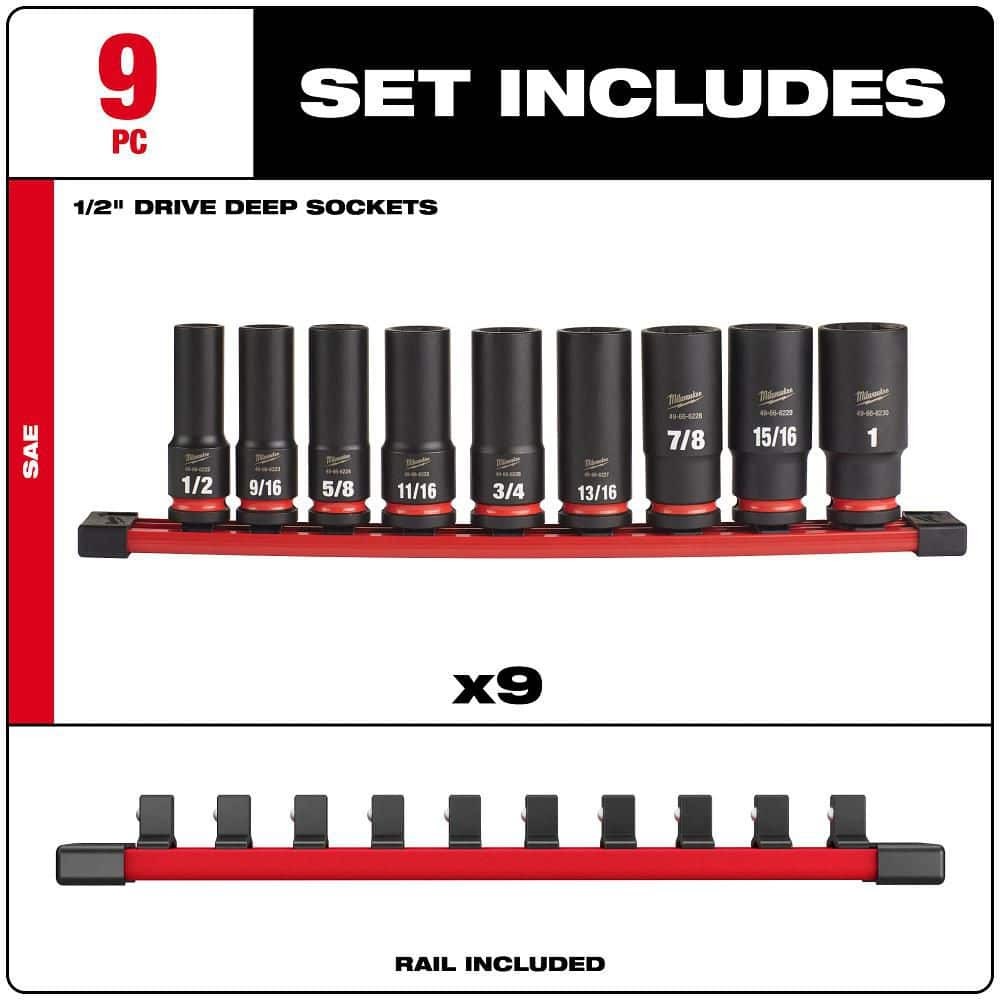 Milwaukee SHOCKWAVE 1/2 in. Drive SAE Deep Well Impact Socket Set (9-Piece)