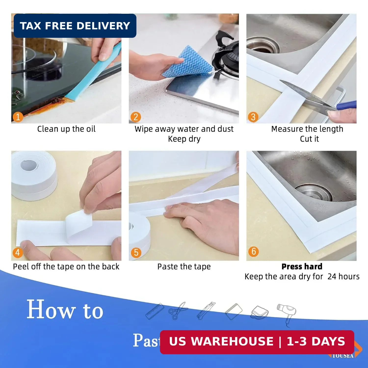 TOUSEA Professional Waterproof Caulk Strip – Self Adhesive White Sealing Tape fo