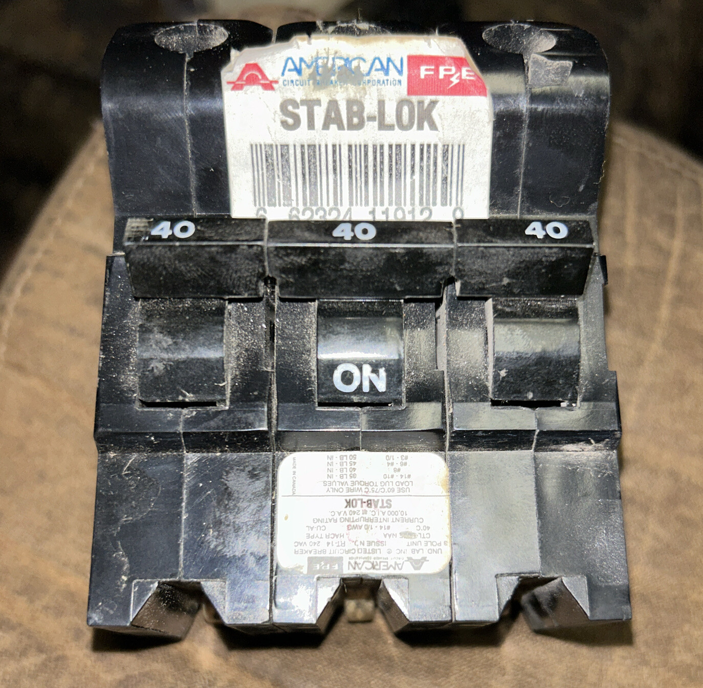 American FPE – Stab-Lok Type-NA 3-Poles 40-Amps 240-Volts-AC – 3P40 Used