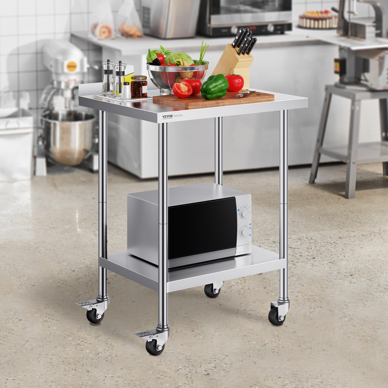 VEVOR Stainless Steel Work Table Commercial Food Prep Table 24″x30″ with Casters