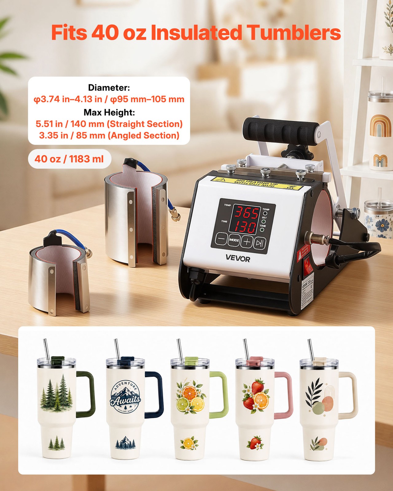 VEVOR Tumbler Heat Press Machine, 40 oz Tumbler Press, Fast and Even Heating
