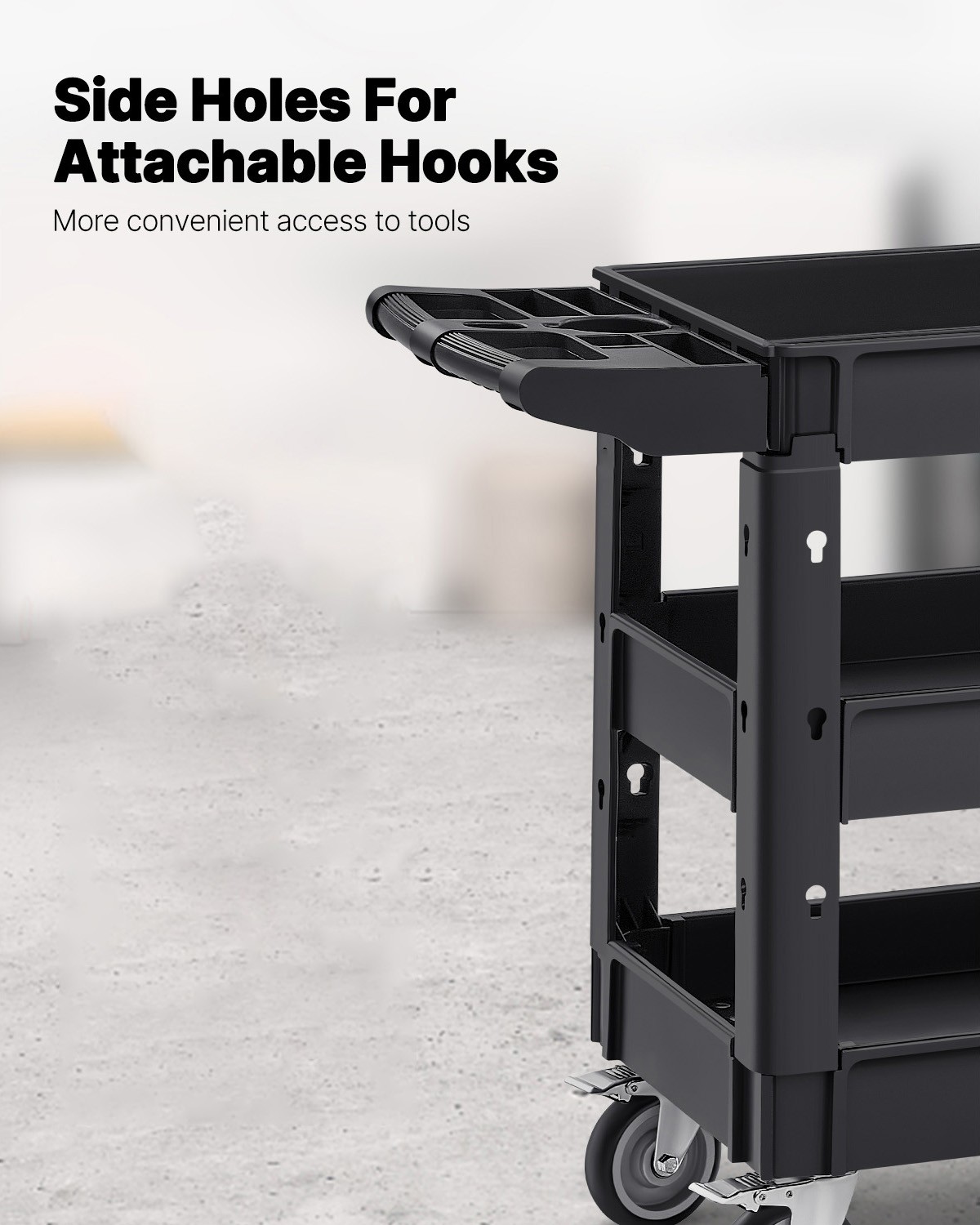 VEVOR Utility Service Cart 3 Shelf 550LBS 360° Swivel Wheels (2 with Brakes)