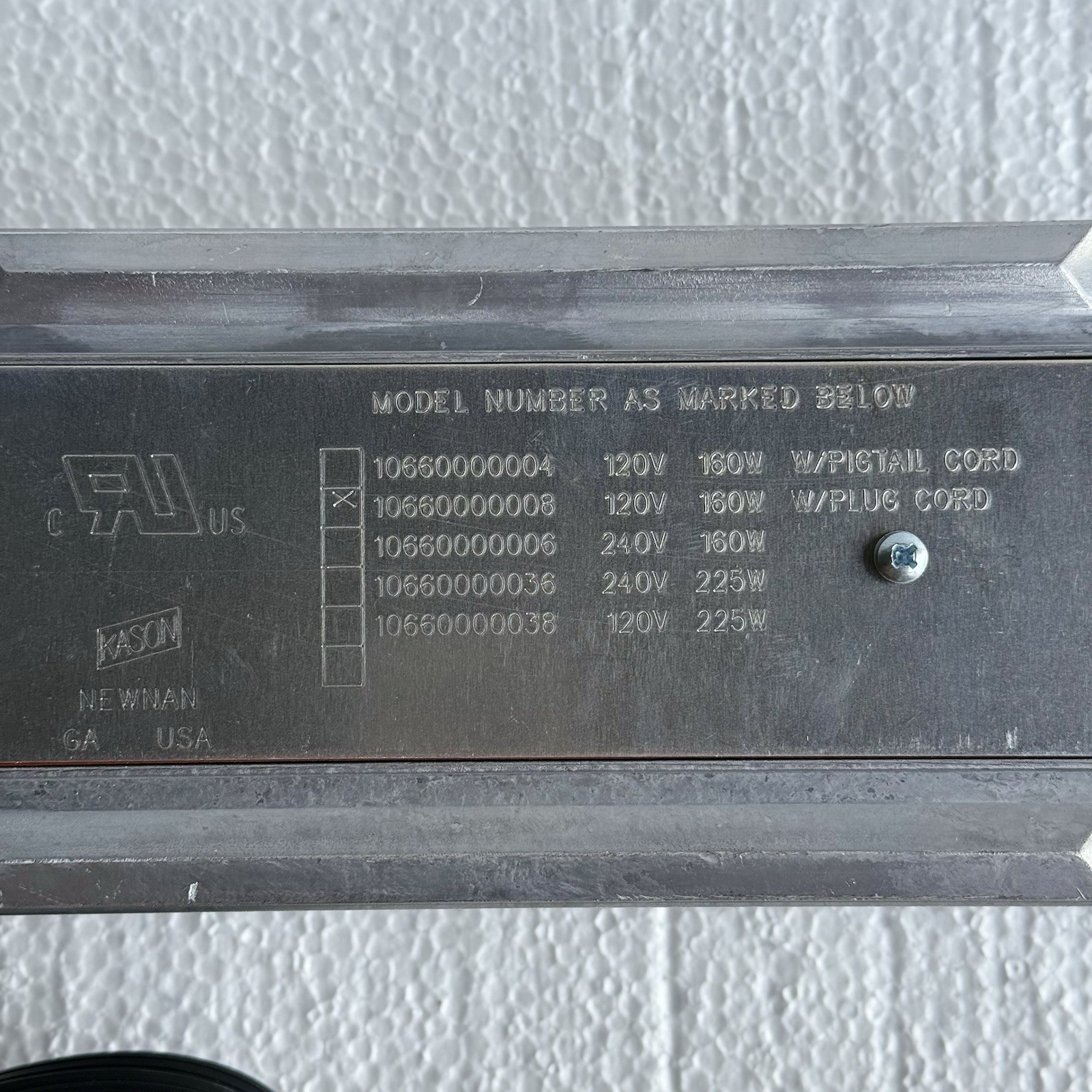 Kason 10660000008 Condensate Evaporator 120V 160W 72” Plug Cord NSF