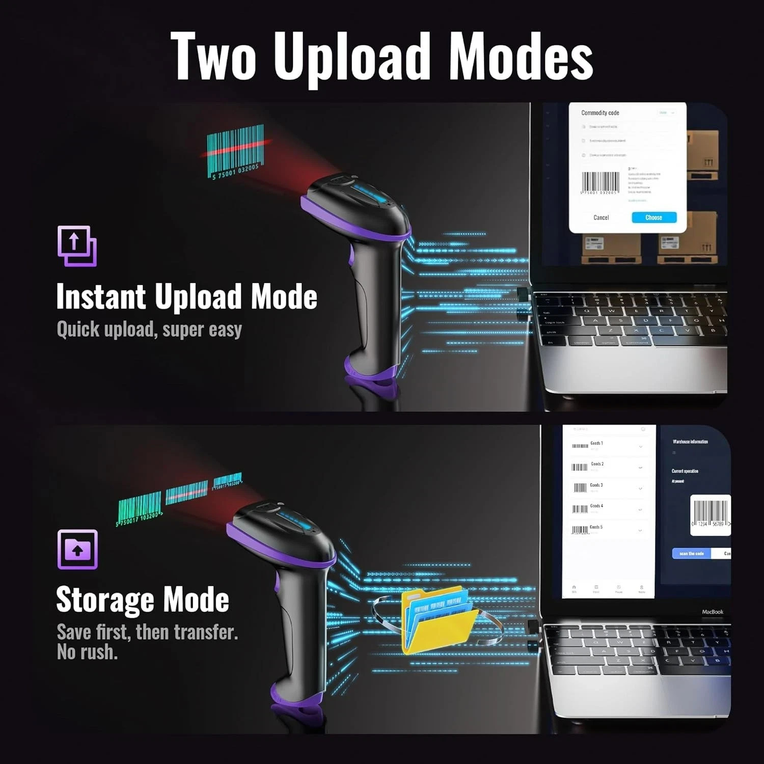 Tera Wireless 1D Laser Barcode Scanner (2.4Ghz Wireless+USB 2.0 Wired) Purple