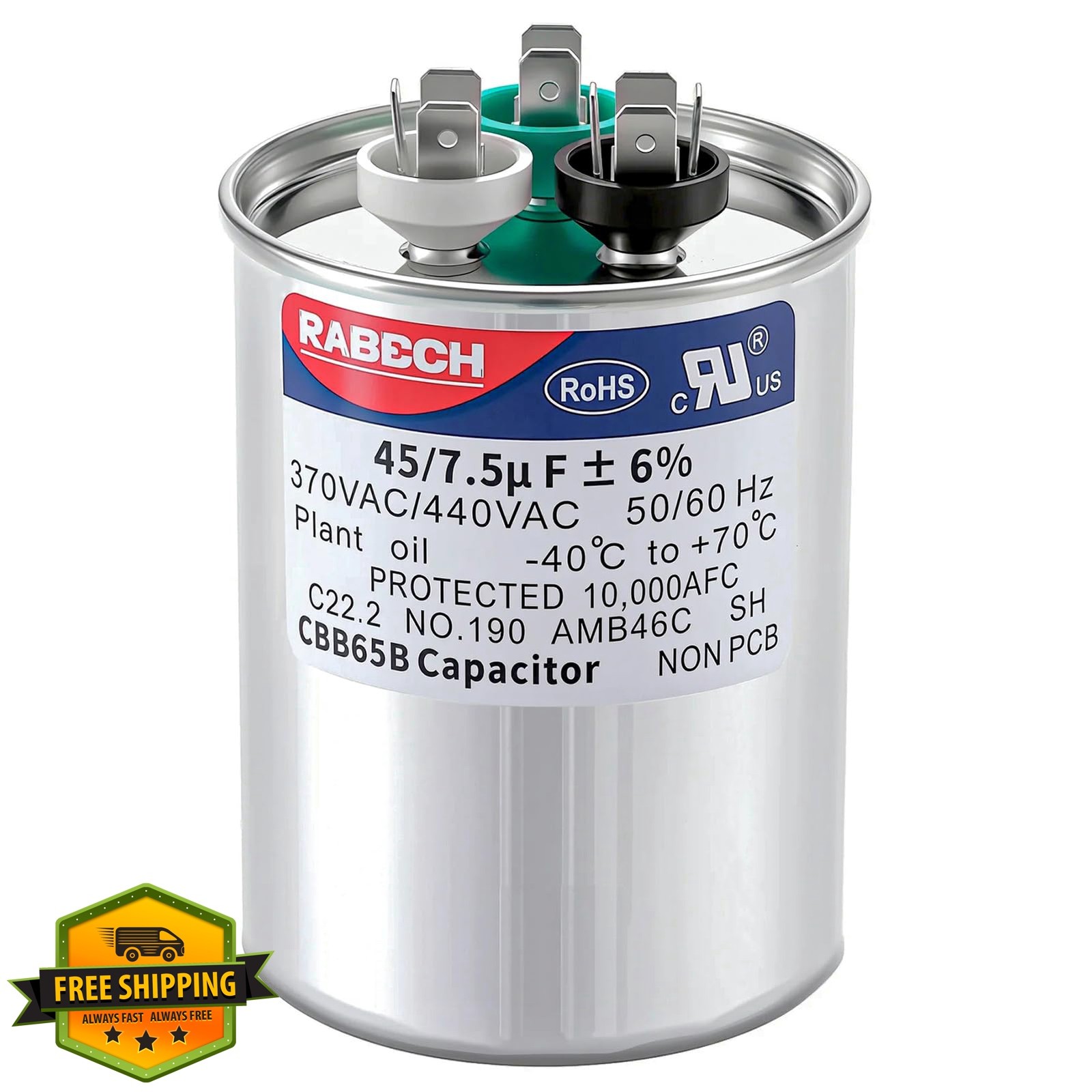 RABECH 45+7.5 MFD 370V/440V CBB65B Capacitor