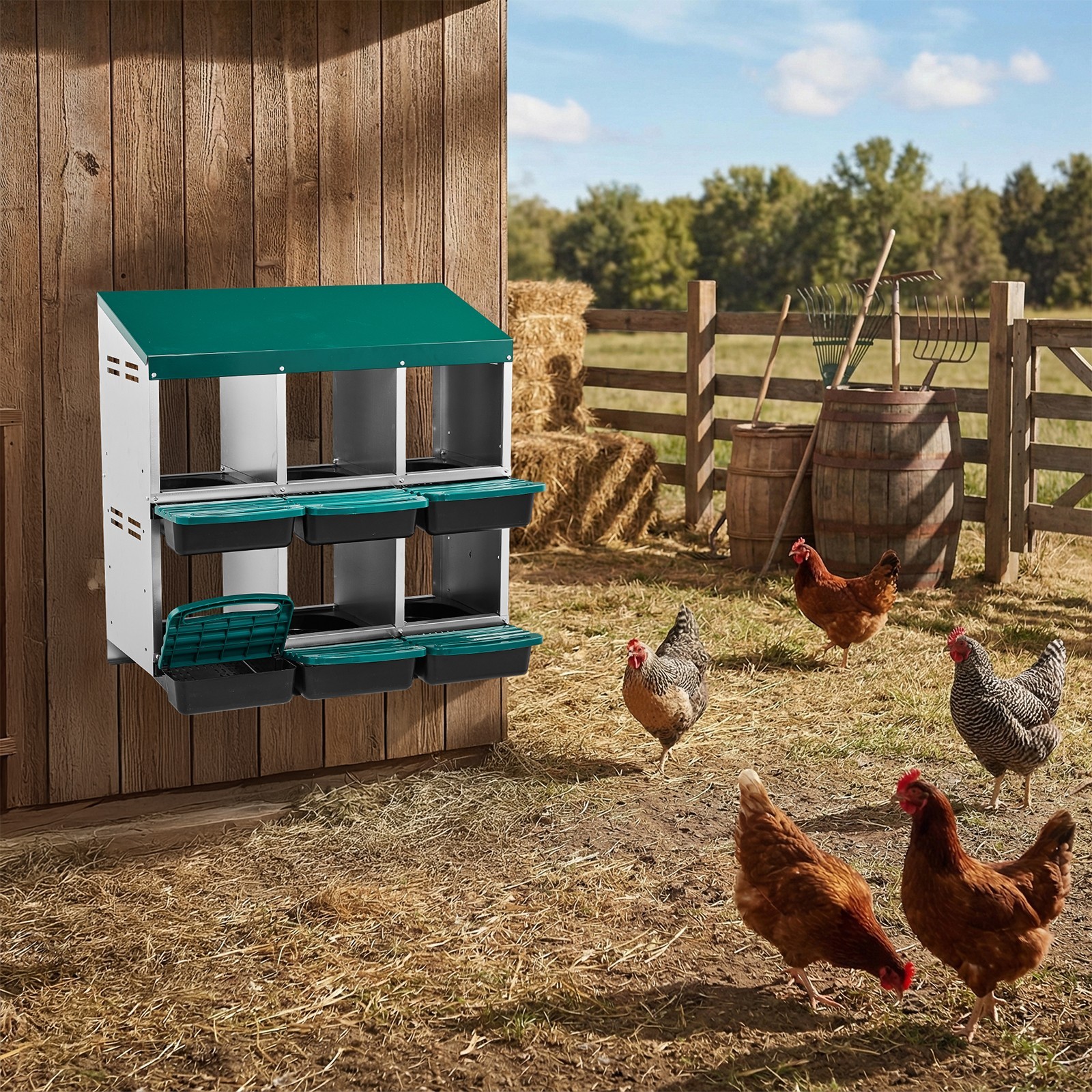 6 Compartment Chicken Nesting Box Laying Eggs Wall Mount Brooder Pull Out Roost
