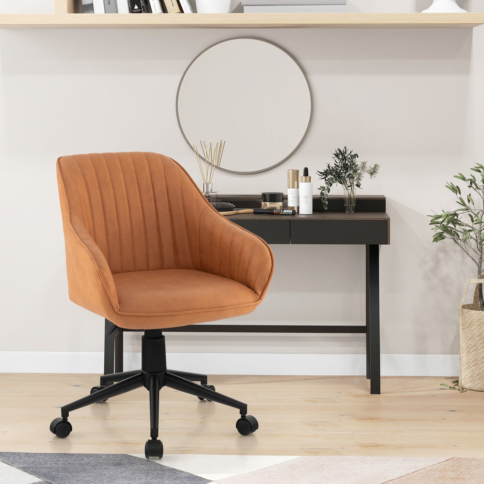 Costway Adjustable Swivel Leisure Desk Chair PU Leathaire Home Office Arm Chair