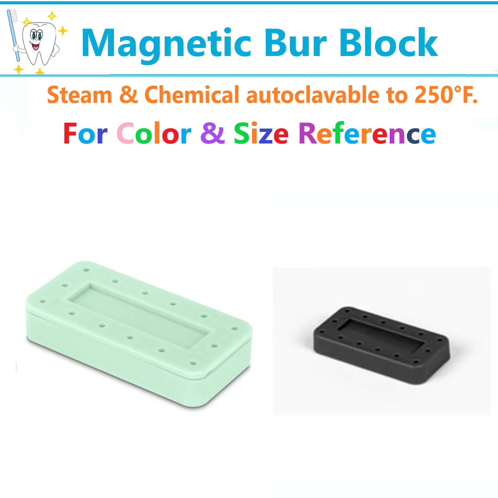 Dental RECTANGULAR Bur Block Magnetic Lab Holder Holds 14 Burs, FG, HP RA, 275F
