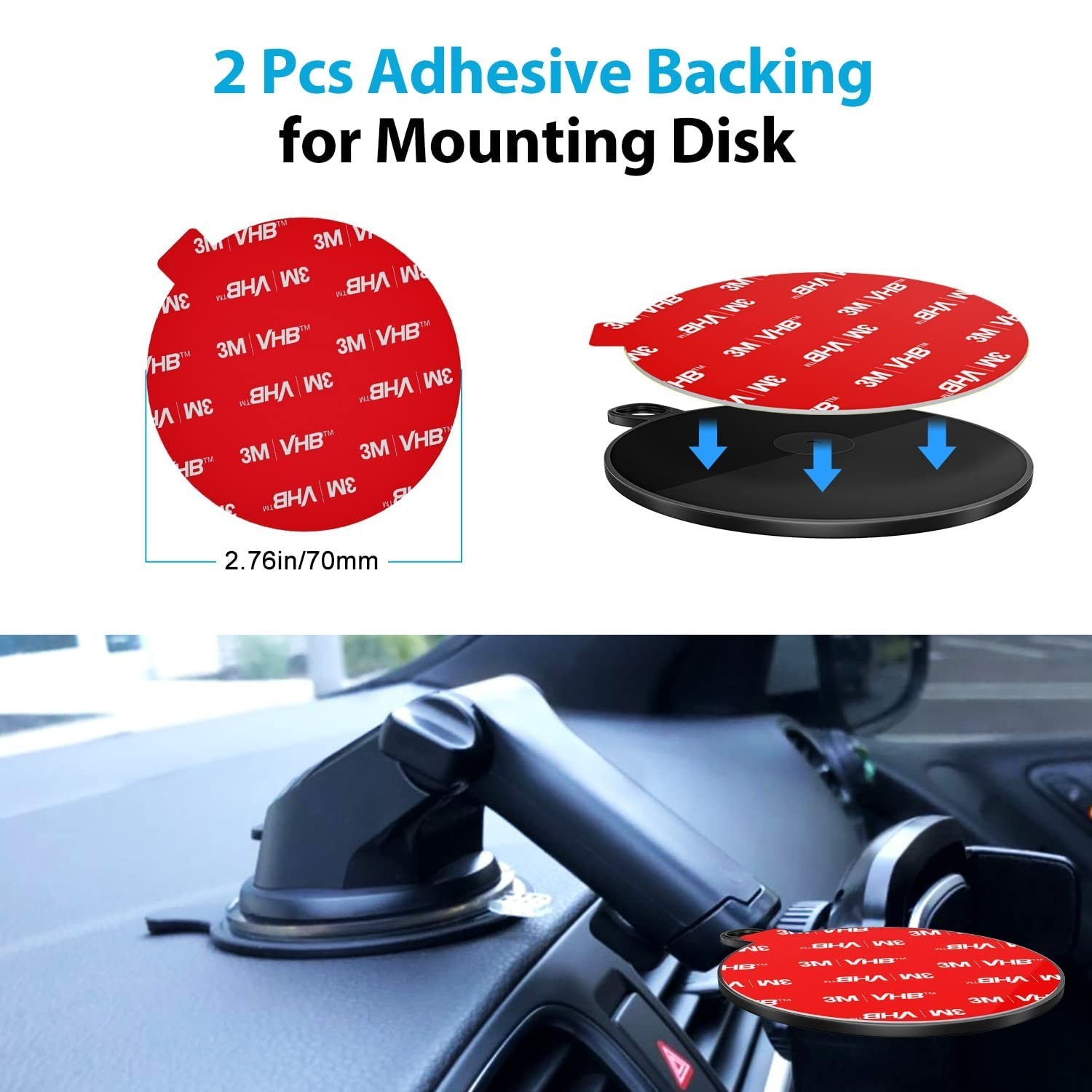 Very Strong Sticky Adhesive, 2.76in/70mm Dashboard Pad Mounting Disk Adhesive…