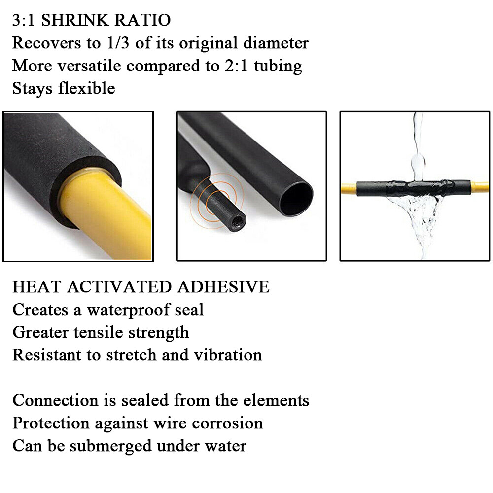 3:1 Heat Shrink Tubing Tube Glue Waterproof Dual Wall Wires Wrap (LARGE SIZES)