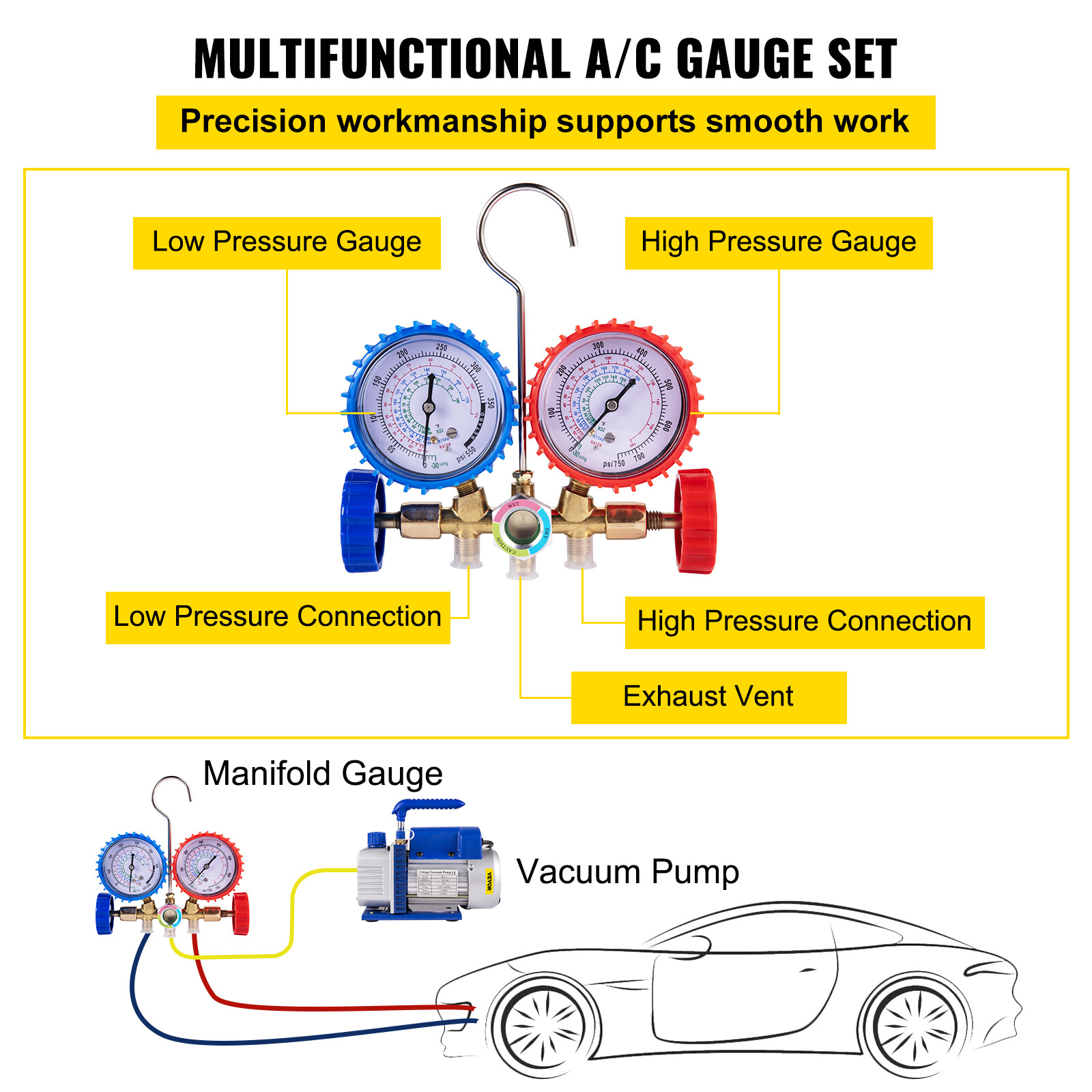 3 CFM Air Vacuum Pump HVAC Manifold Gauge Set AC A/C Refrigeration Kit