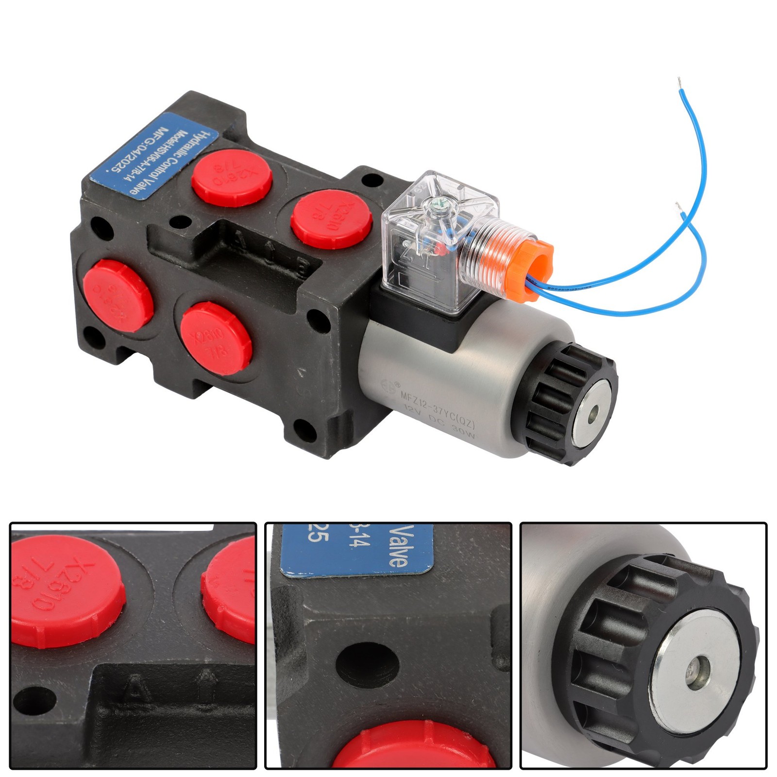 6 Port 12V DC Hydraulic Diverter Valve 13 GPM 25MPa 3 Connectors