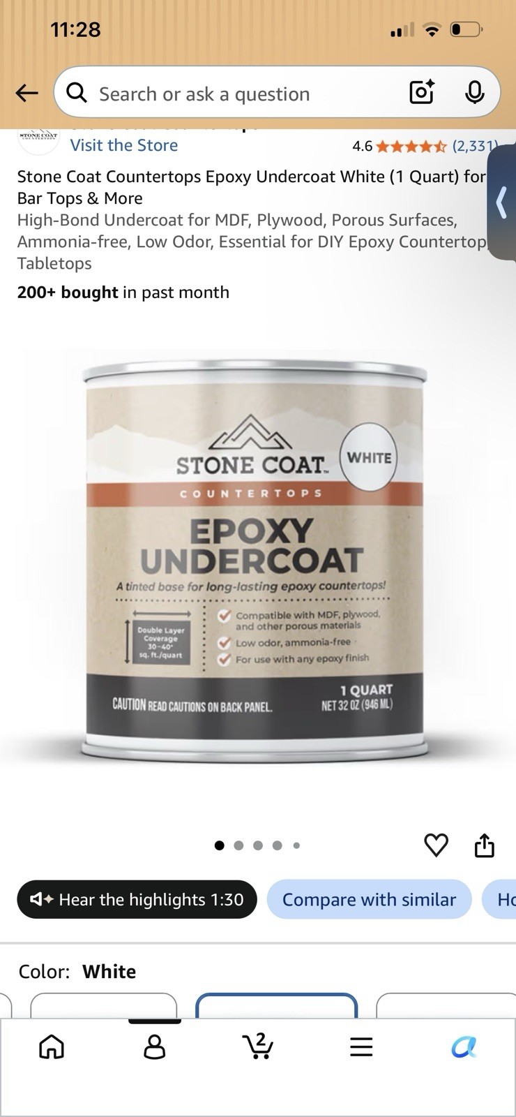 Stone Coat Countertops White Gloss Countertop Epoxy Liquid 1 qt, 7 Pack