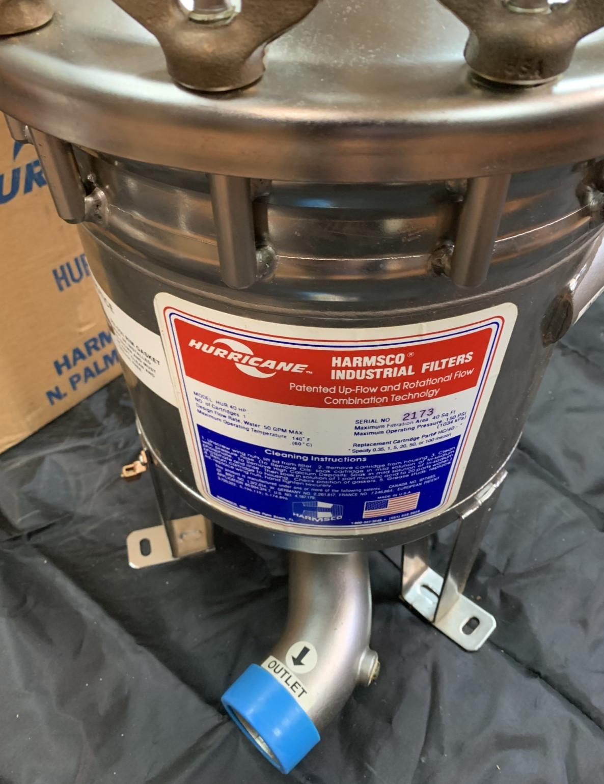 Harmsco HUR 40 HP (Hurricane) Cyclonic Single Cartridge Filter Housing, 304 SS