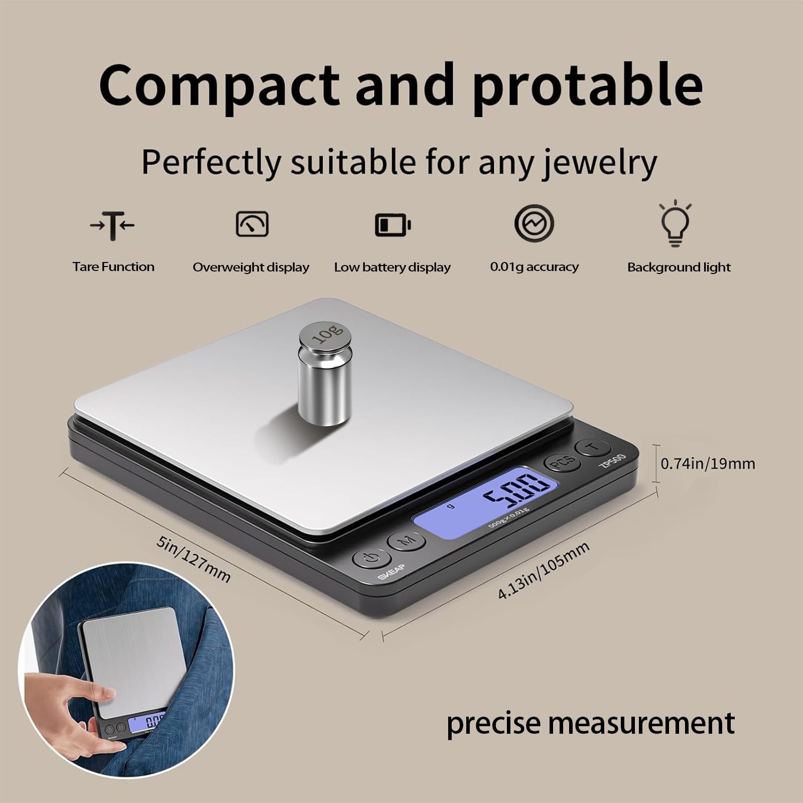 Digital Jewelry Scale – 500g x 0.01g Precision Gold Scale for Jewelers & Coll…