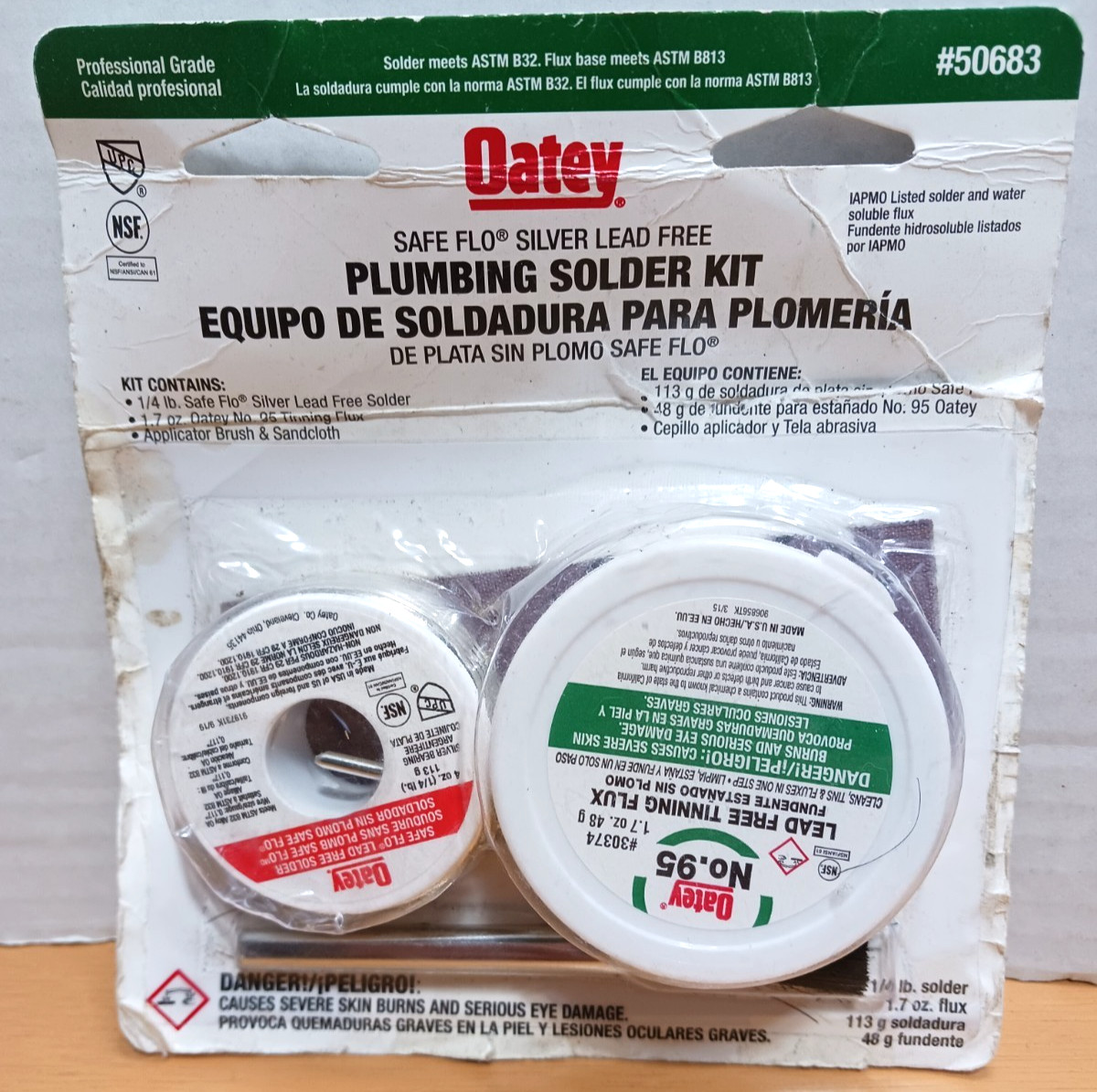 Oatey – 50683 – Silver Lead Solder Kit – Solder, Flux, Brush, Cloth – Safe Flo