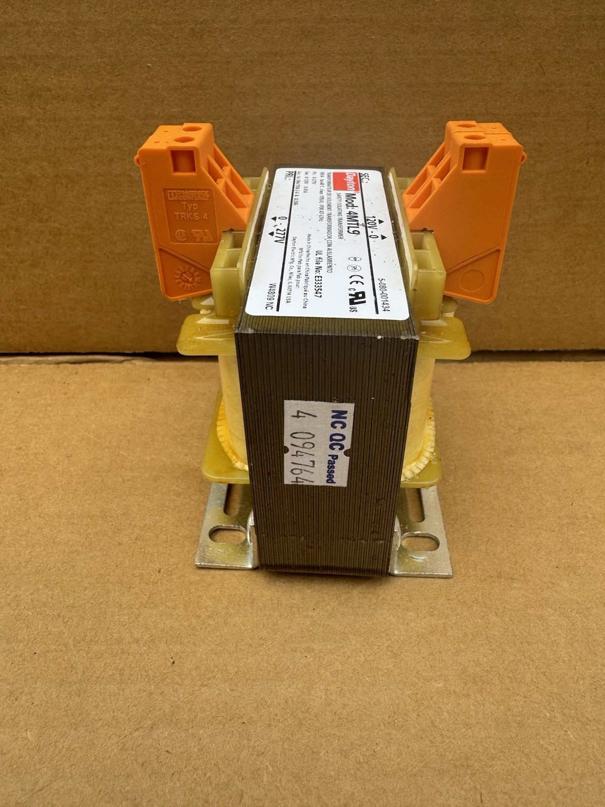 DAYTON Isolating Transformer (1) 4MTL9 277V AC, 120V AC, 50 VA