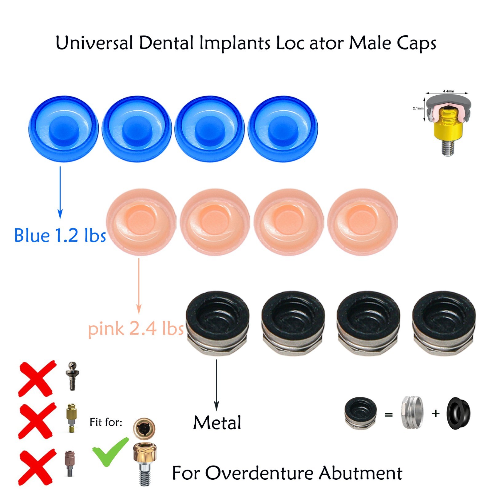 US Locator Abutment for Zimmer Screw-Vent 3.5 Titanium Abutment Male Cap Inserts
