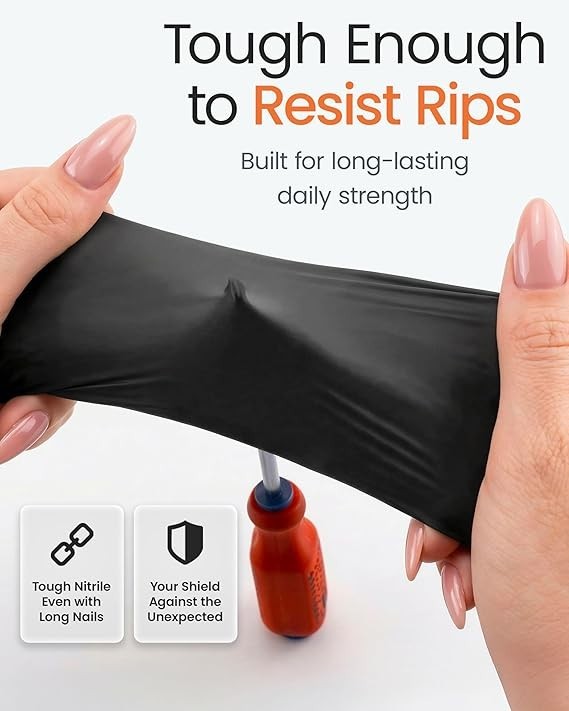 5 Mil Food Prep Black Nitrile Gloves Textured Disposable (Box of 100, Medium)