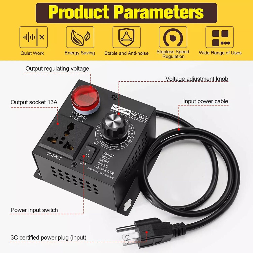 Electric Motor Variable Speed Controller – 120V~220V 15A 4000W AC Motor Speed US