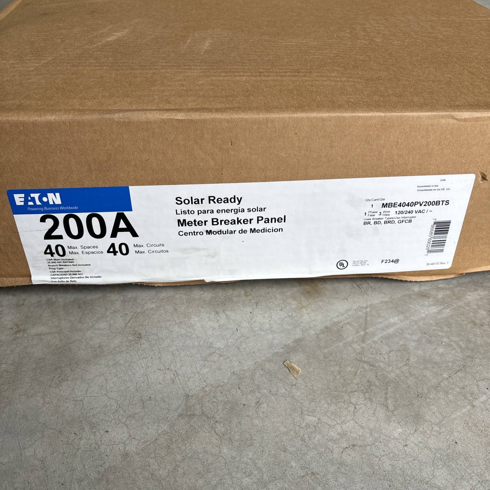 NEW Eaton MBE4040PV200BTS – Solar Rated MB 40/40 200A MCB 200A
