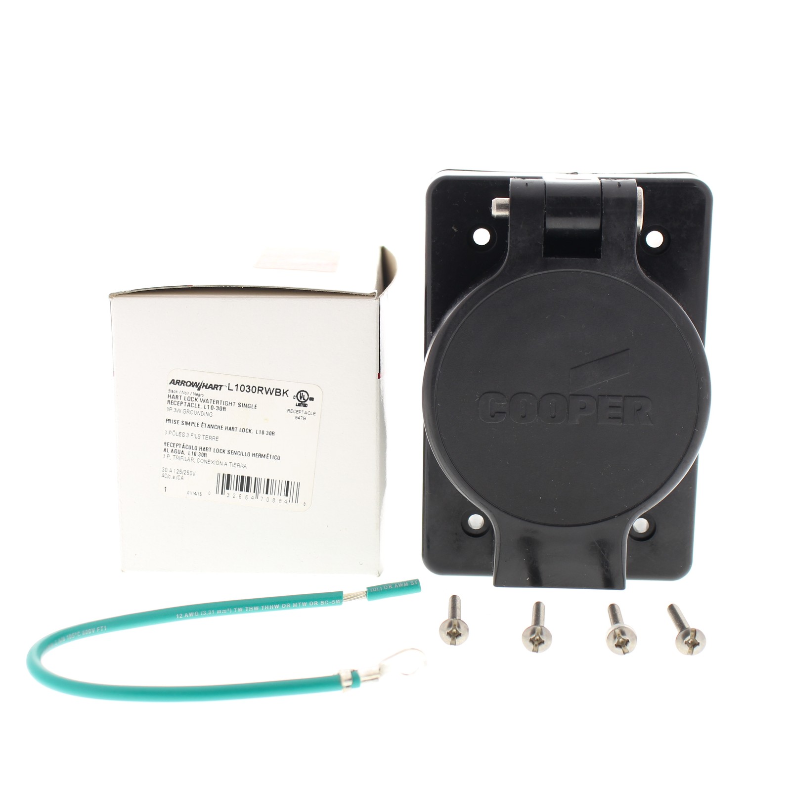 Cooper L1030RWBK Watertight 30A Locking Receptacle Outlet L10-30R 125/250V 3P3W