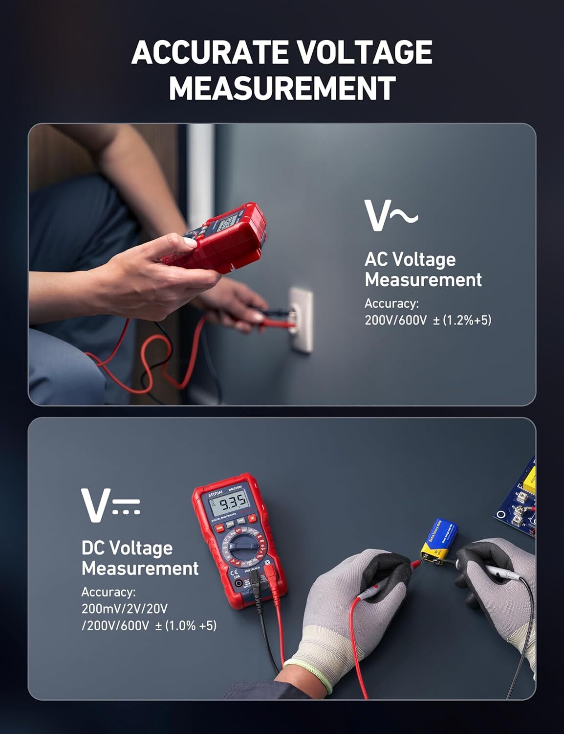 AstroAI Digital Multimeter Voltage Tester, TRMS 2000 Counts Volt Meter; Black