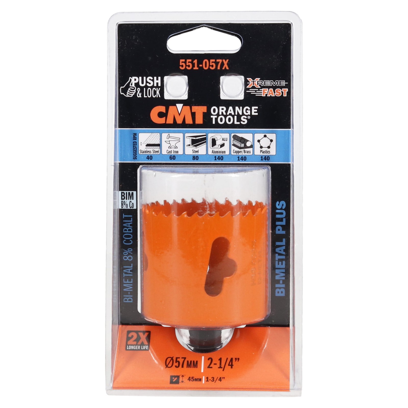 CMT 551-057X Bi-metal Plus Hole Saw D=2-1/4in (57mm) for 550-PH11, 550-PA01