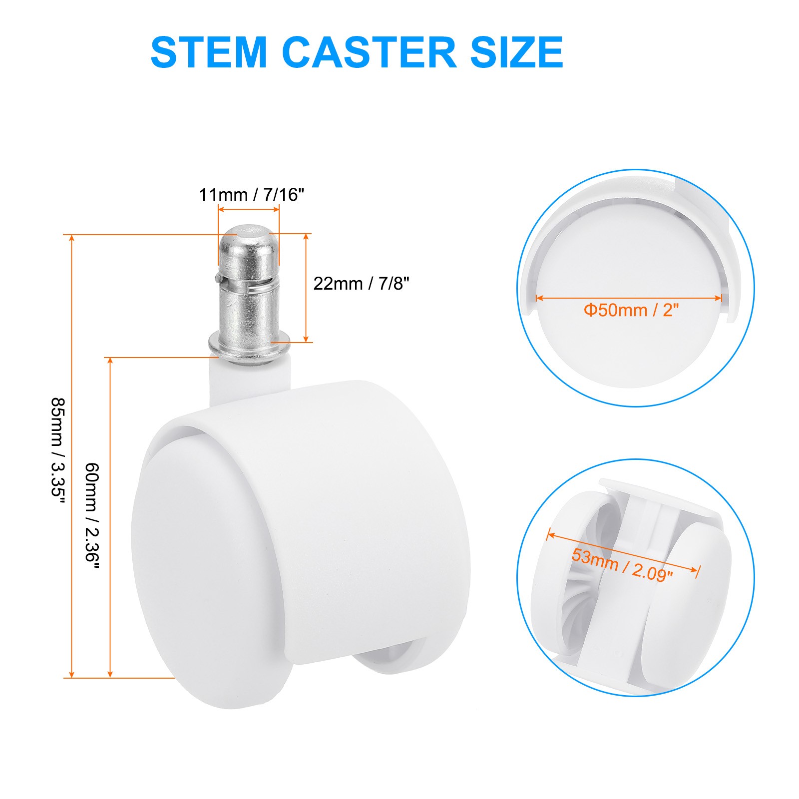 2 Inch Office Chair Wheels Smooth Quite Gaming Chair Rolling Caster White