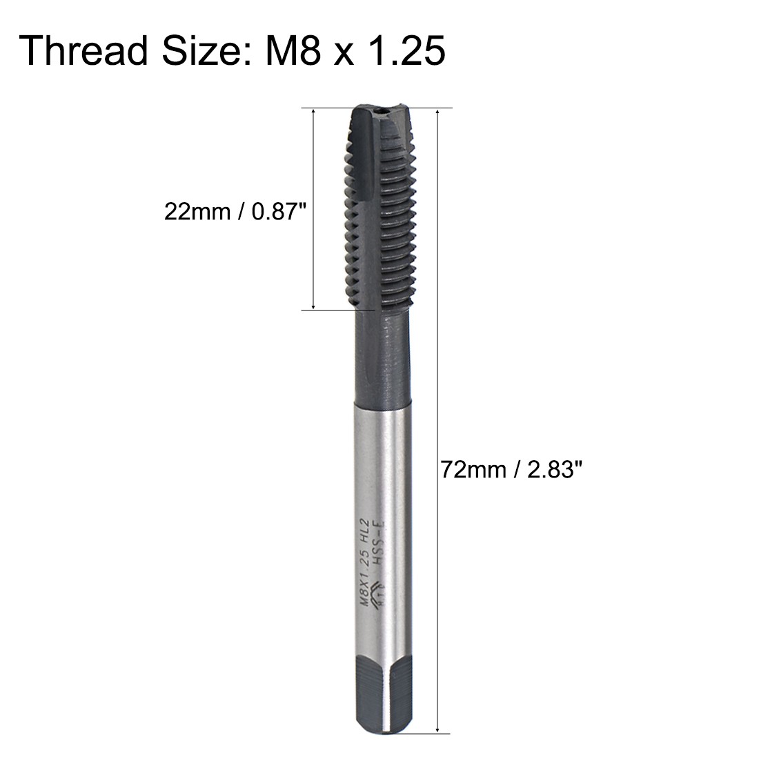 2pcs M8 x 1.25 Spiral Point Threading Tap H2 High Speed Steel TICN Coated