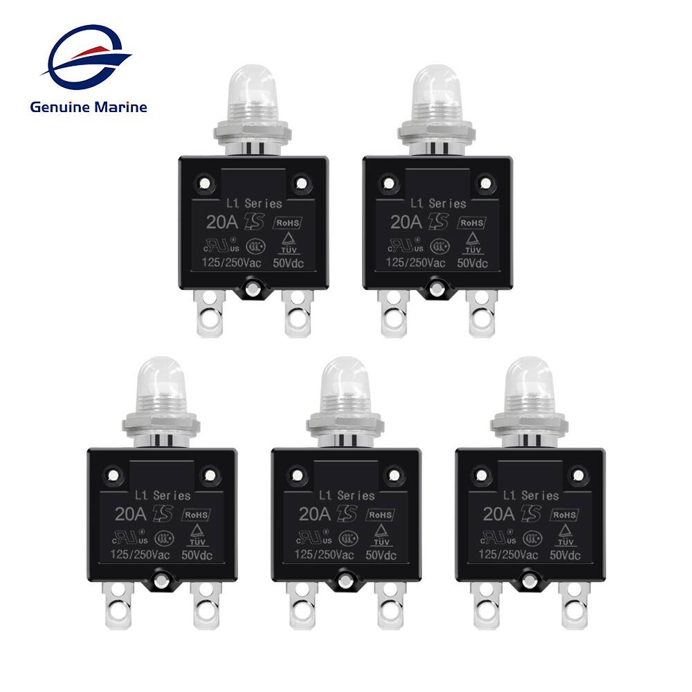 5x NEW 20 Amp Push Button Thermal Circuit Breaker 12-50V DC 125-250V Volt AC 20A