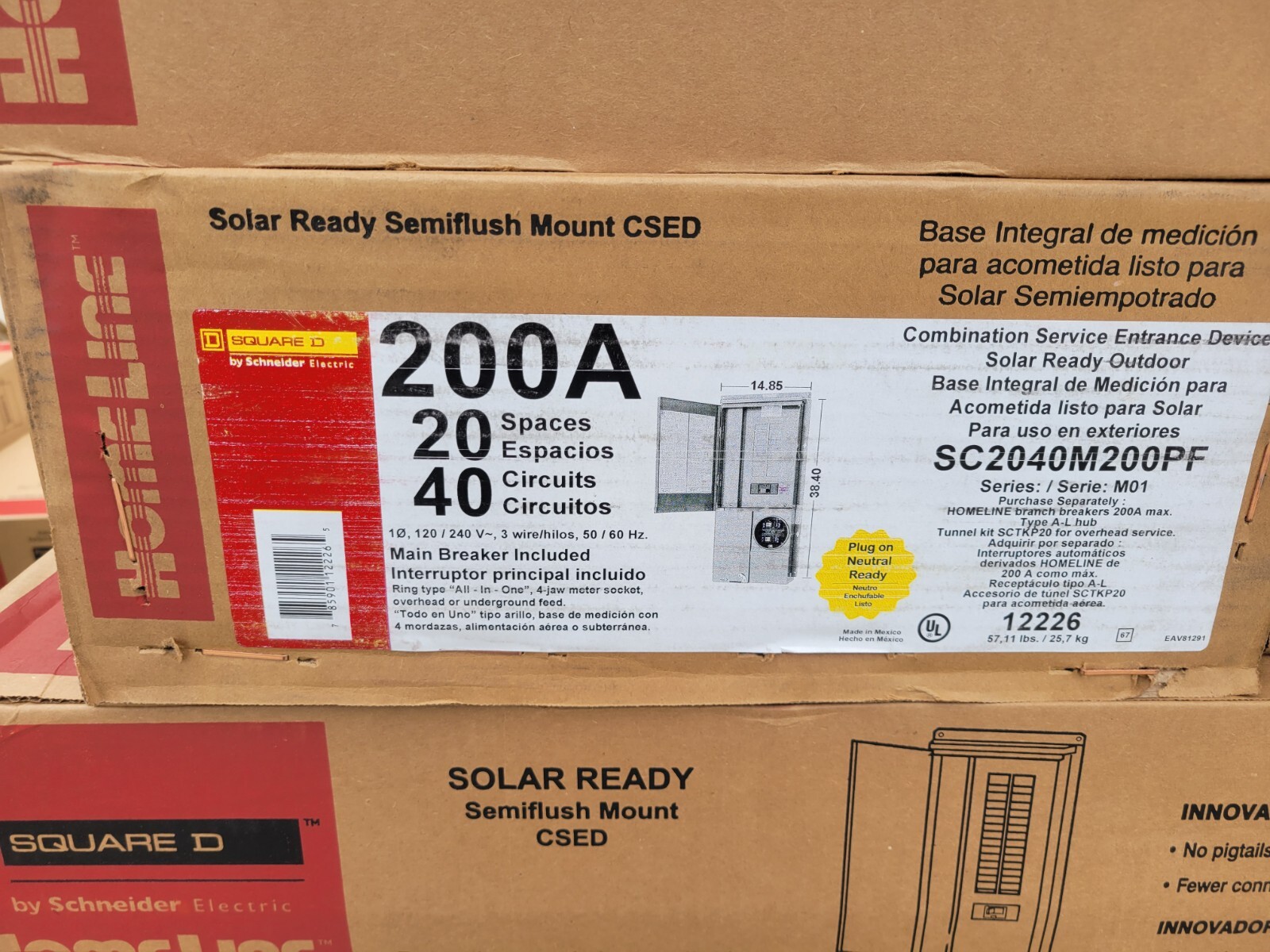 Square D SC2040M200PF Solar Ready 200A All-in-one Flush Mnt. Load Center 20s/40c