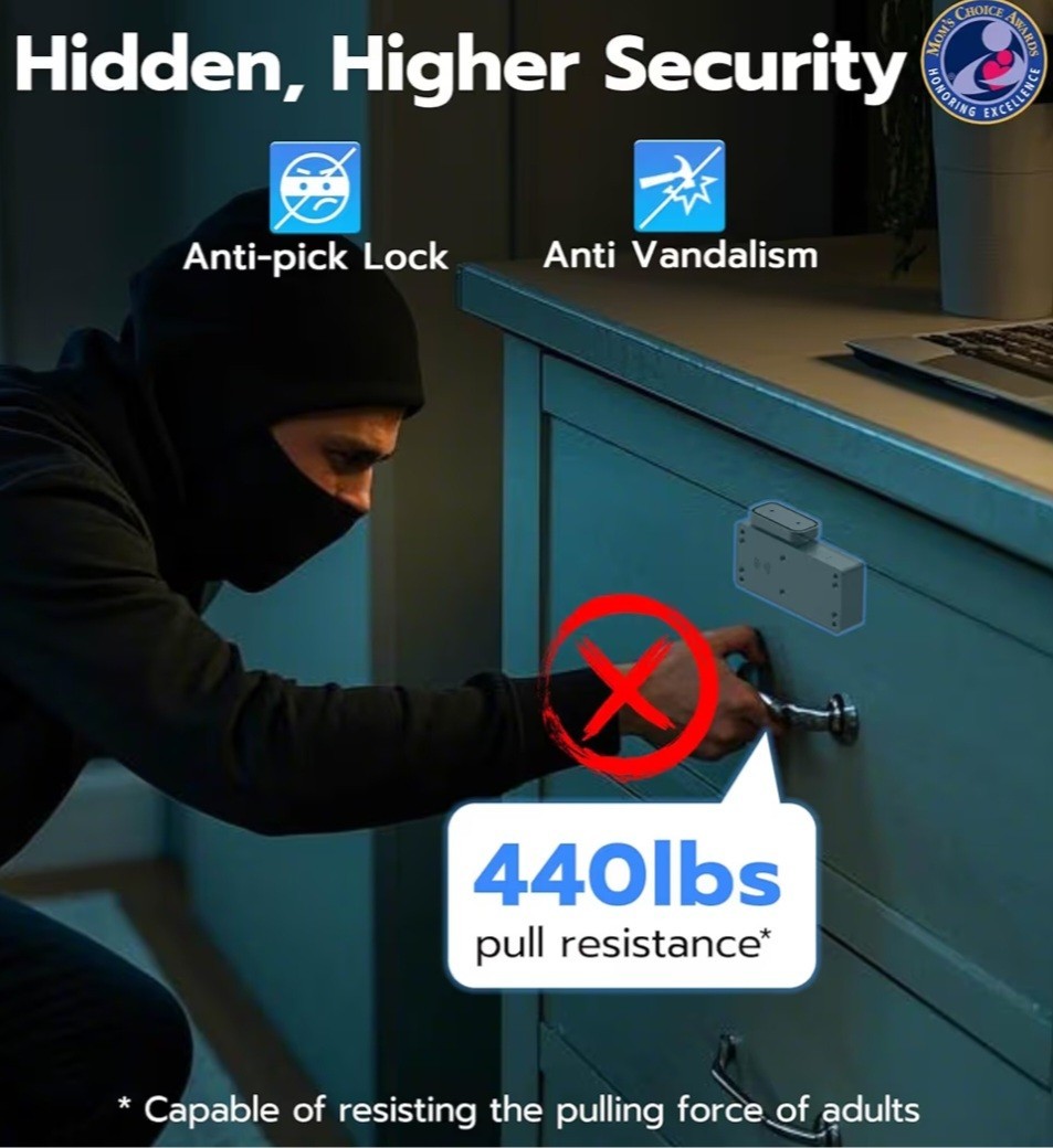 Smart Cabinet Lock, Hidden No Drill Adhesive Magnetic Baby Proofing Child Proof