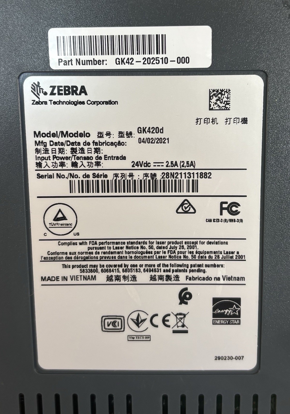 Zebra GX420d Thermal Label Printer USB/Ethernet/Serial GX42-205210-000