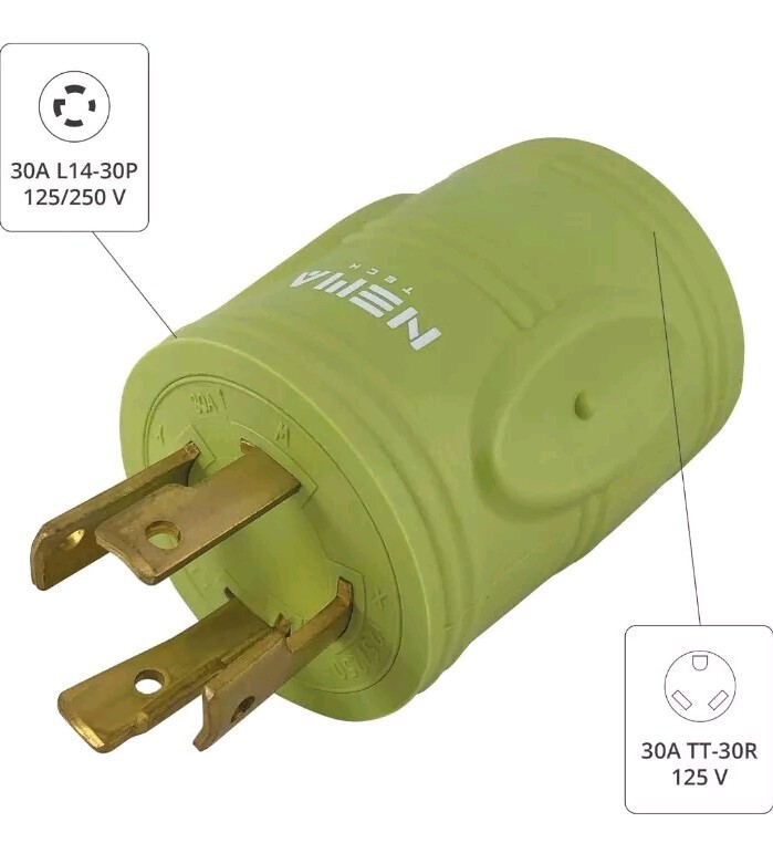 Compact Locking RV Adapter NEMA L14-30P to NEMA TT-30R by AC WORKS®